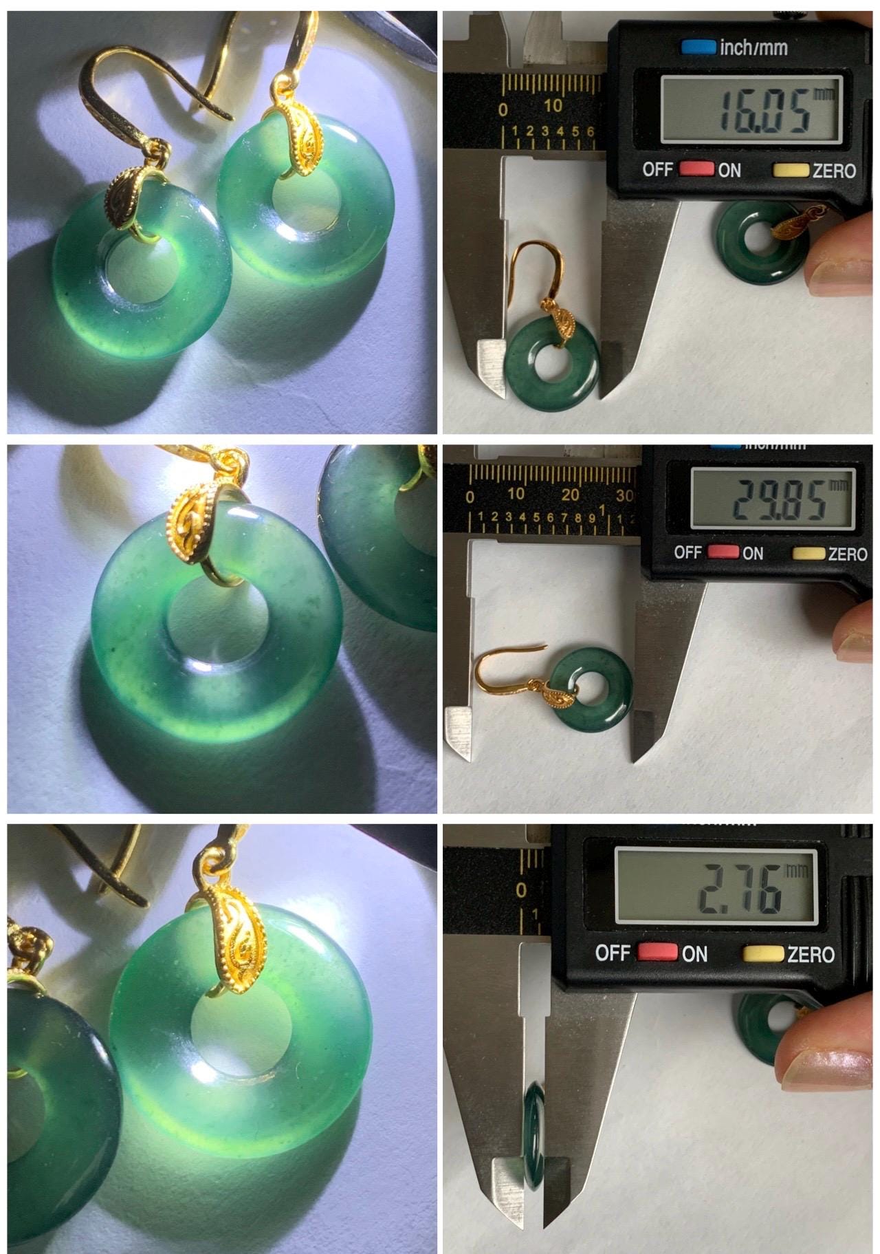 Natural Grade A Guatemalan Icy Translucent Teal Green Jade Jadeite Ping An Kou Donut Dangle Earrings Sterling Silver 天然冰危深蓝绿翡翠平安扣耳钩 LUYA