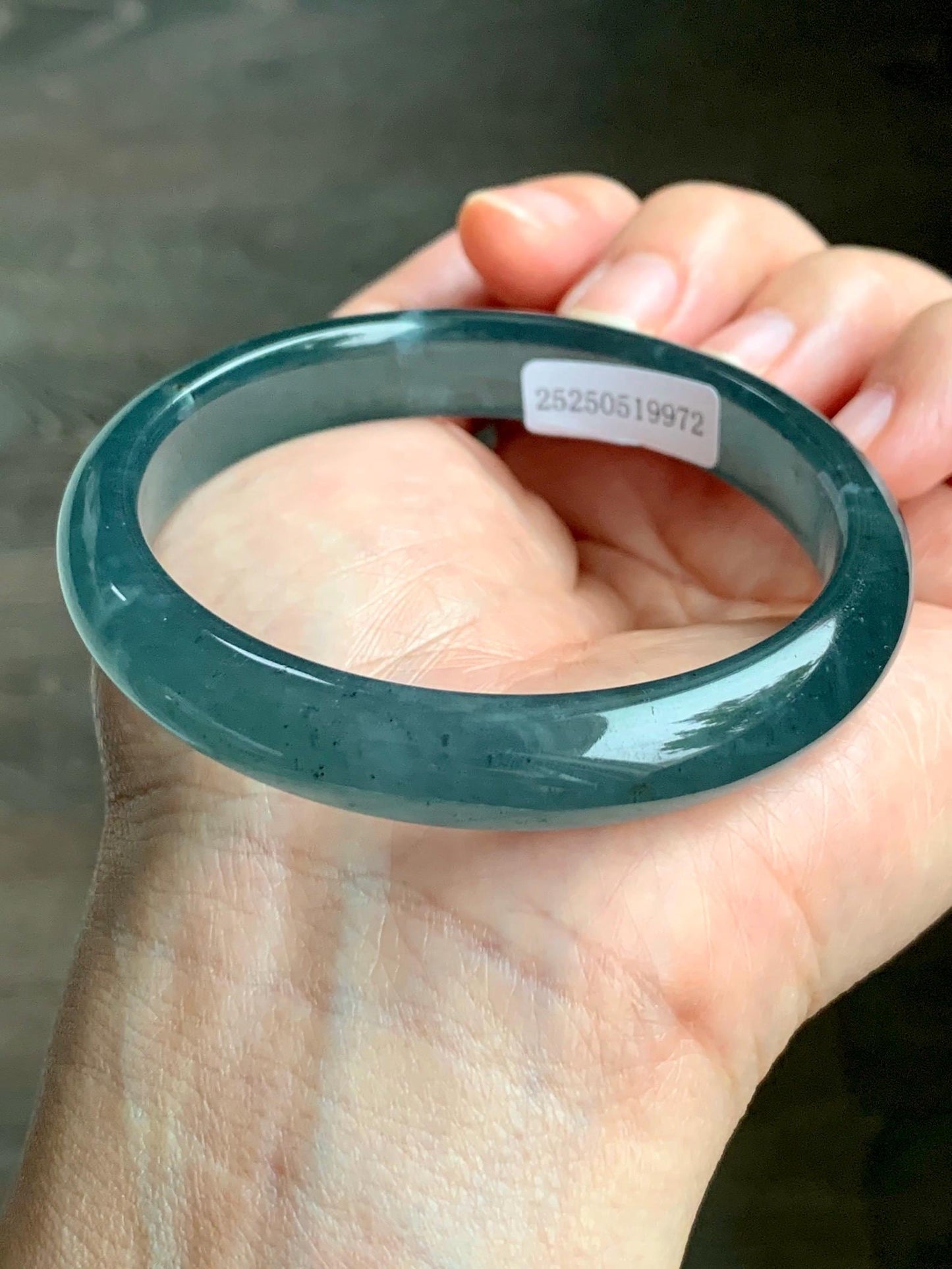 Certified Natural Grade A Guatemalan Icy Translucent Gelatinous Dusty Teal Blue Jadeite Bangle Bracelet 55.7mm 37.7g 天然老种冰胶危蓝绿翡翠正圈手镯 9972