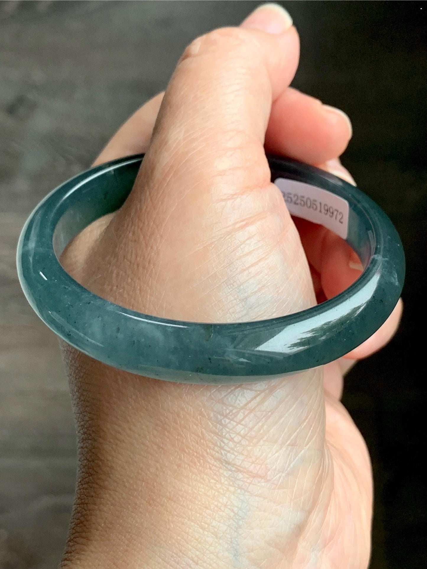 Certified Natural Grade A Guatemalan Icy Translucent Gelatinous Dusty Teal Blue Jadeite Bangle Bracelet 55.7mm 37.7g 天然老种冰胶危蓝绿翡翠正圈手镯 9972