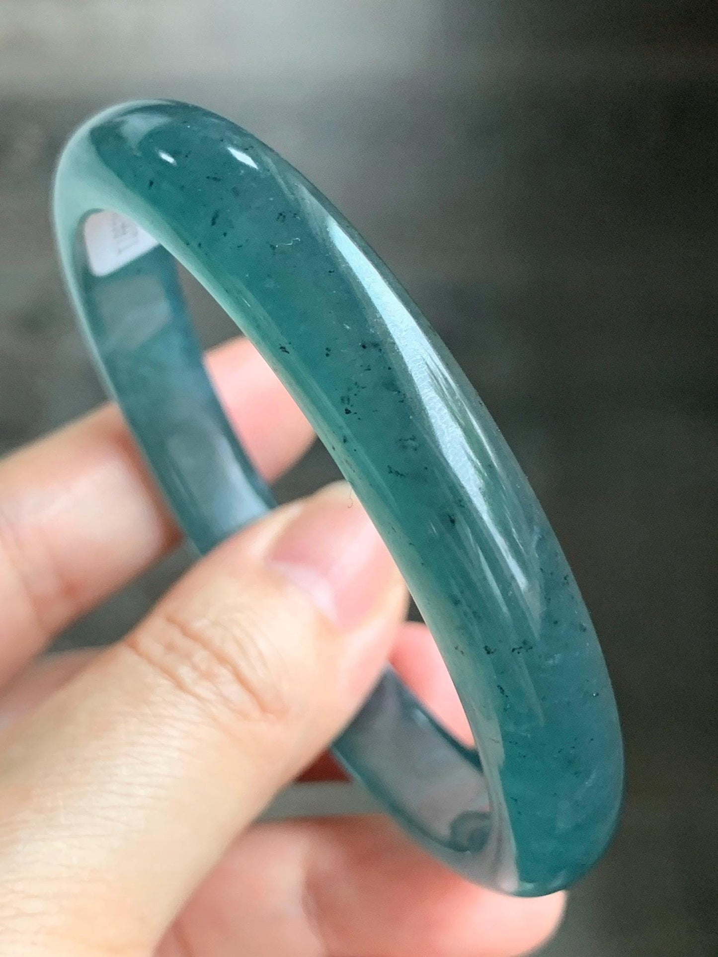 Certified Natural Grade A Guatemalan Icy Translucent Gelatinous Dusty Teal Blue Jadeite Bangle Bracelet 59.6mm 40.29g 天然老种冰胶危蓝绿翡翠正圈手镯 9971