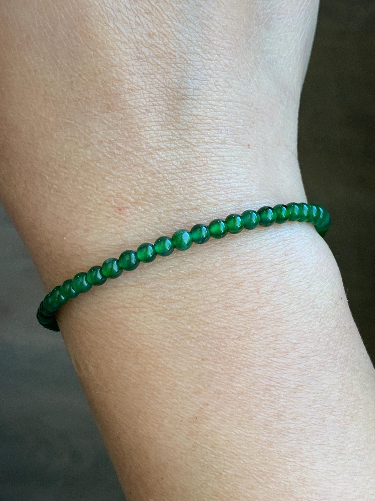 Natural Grade A Guatemalan Icy Highly Translucent Vibrant Green Jadeite Petite Beads Beaded Bracelet 6.75” 3.5mm 天然高冰危绿翡翠小卡圆珠手串 WLH630