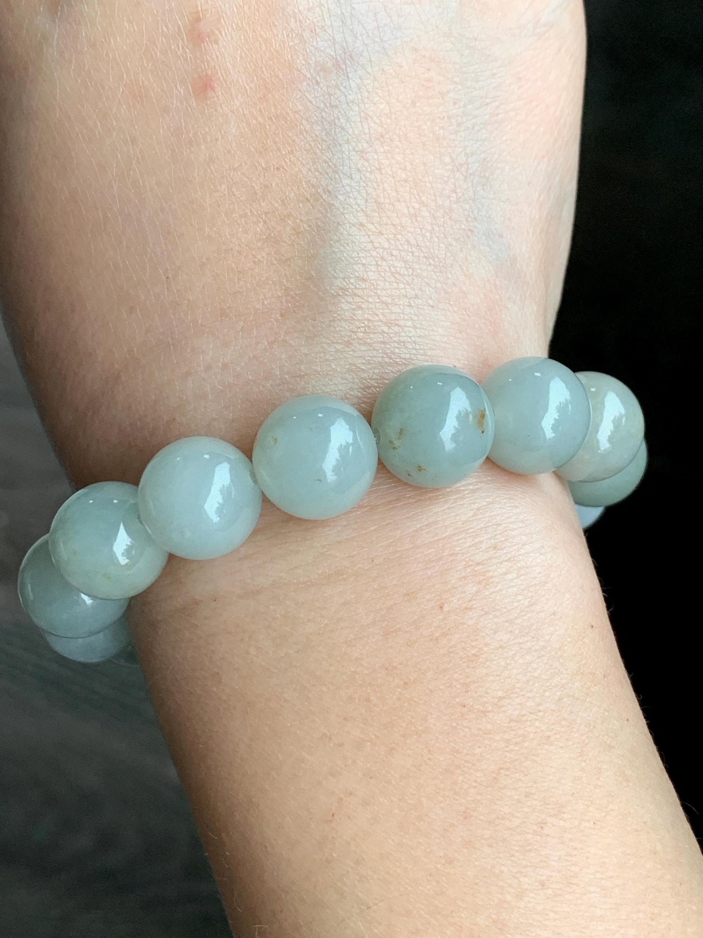 Natural Grade A Icy Translucent Pastel Dusty Green Multicolored Jadeite Large Beaded Bracelet Stretchy 12.88mm 7.5” 58g 天然细糯多宝翡翠大卡手串 AYS268