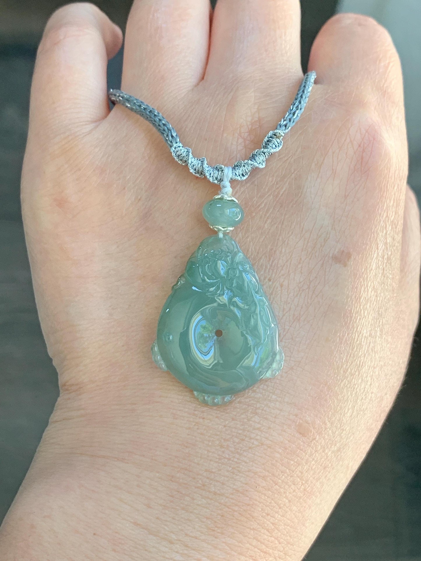 Certified Natural Grade A Icy Translucent Jadeite Lotus Flower Goldfish Ping An Kou Donut Pendant Rope Necklace 6g 天然老种冰胶晴色翡翠莲花鱼平安扣吊坠项链 1693