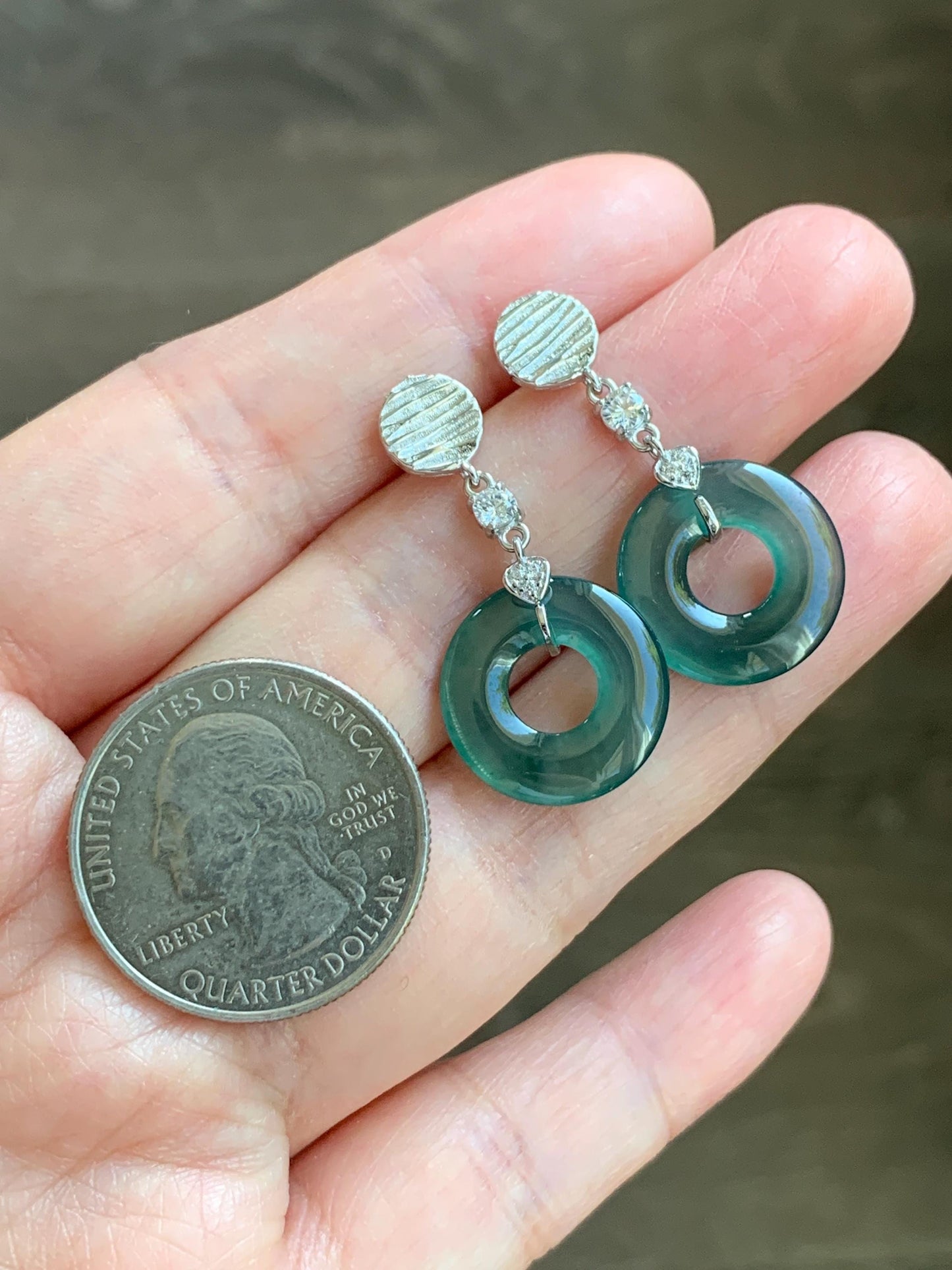 Natural Guatemalan Icy Highly Translucent Teal Green Jade Jadeite Ping An Kou Donut Stud Earrings Sterling Silver 天然冰危蓝绿翡翠平安扣耳钉 PAD-D