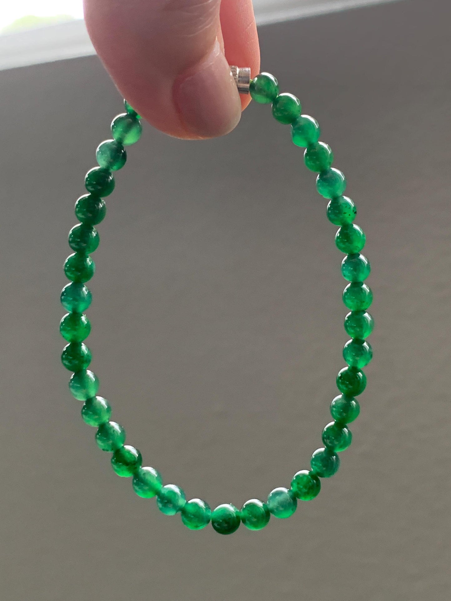 Natural Grade A Guatemalan Icy Translucent Vibrant Jade Jadeite Petite Beads Beaded Bracelet 4.6mm 6.75” 8g 天然冰危绿翡翠小圆珠手串 ZWL330