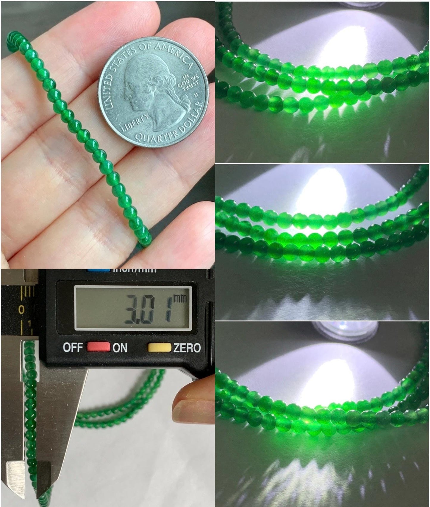 Natural Grade A Guatemalan Icy Highly Translucent Vibrant Green Jadeite Petite Beads Beaded Bracelet 7.25” 3mm 4g 天然冰危绿翡翠小卡圆珠手串 WXM570