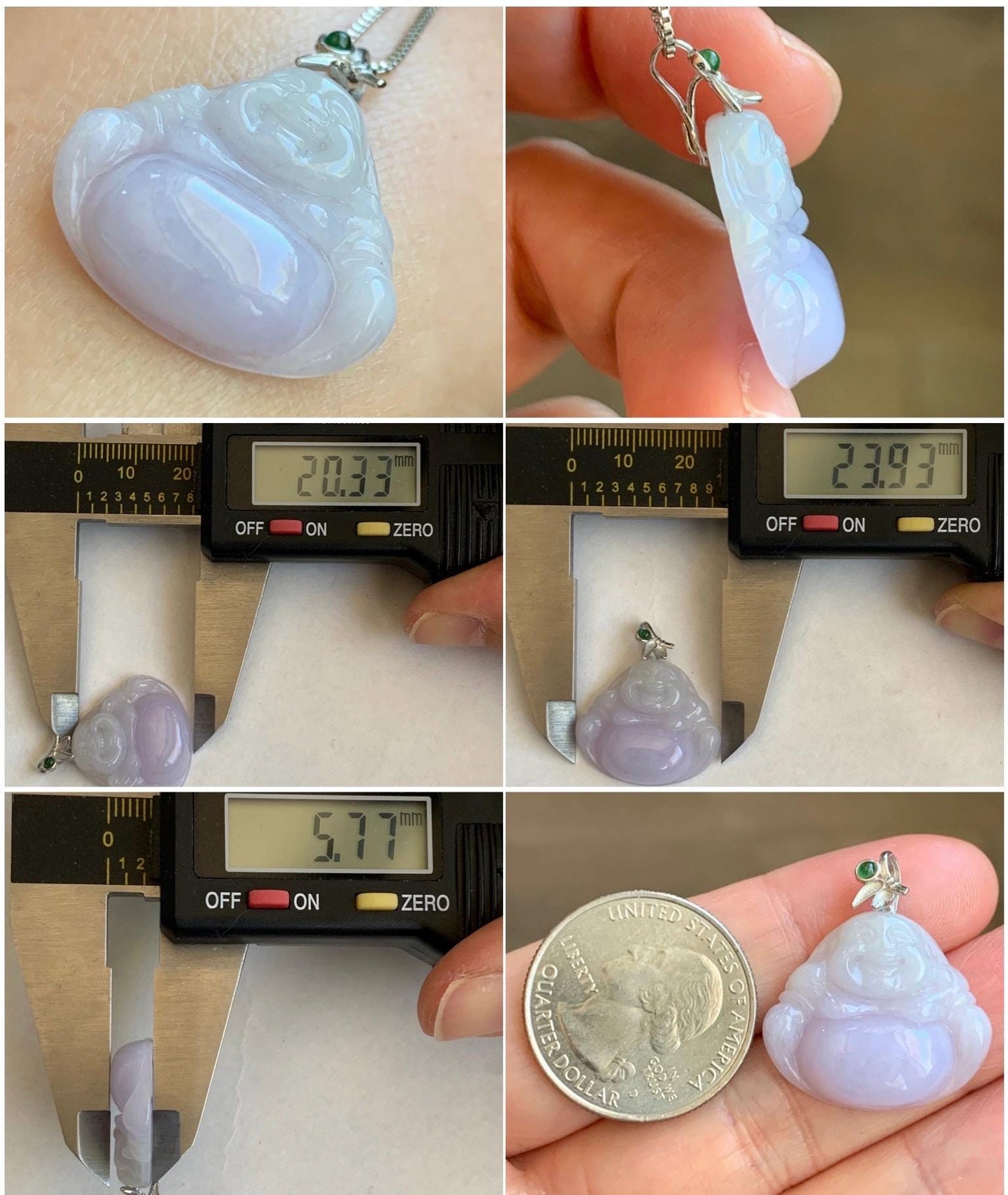 Natural Grade A Icy Translucent Light Purple Jadeite Buddha Pendant Guatemalan Green Jadeite Sterling Silver Bail 天然冰淡紫翡翠佛公吊坠危绿翡翠银扣头 BZB260
