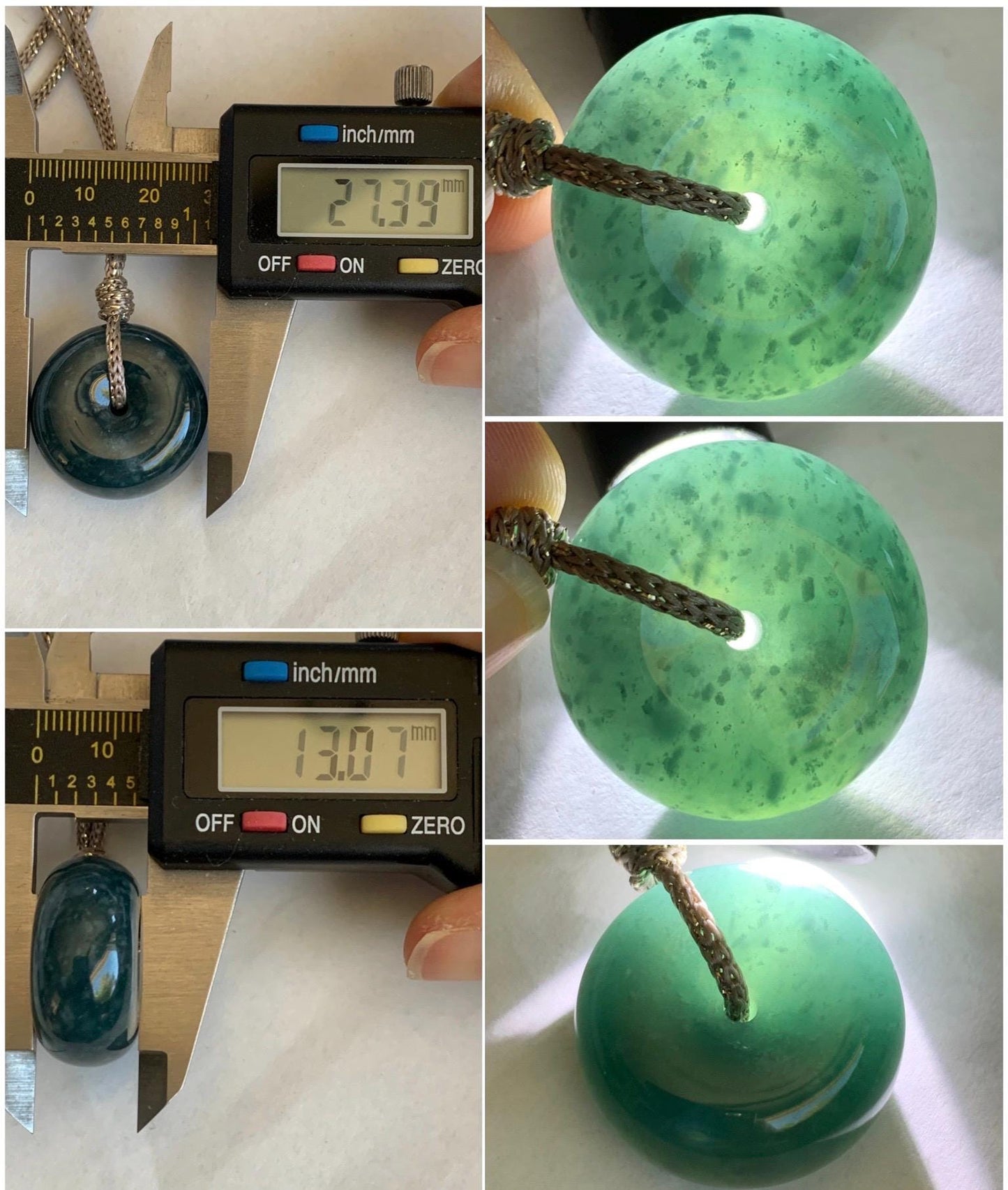 Natural Guatemalan Icy Translucent Dark Teal Blue Jadeite Thick Ping An Kou Donut Pendant Rope Necklace Adjustable 25" 天然冰危深蓝翡翠平安肥扣吊坠 DFP-1
