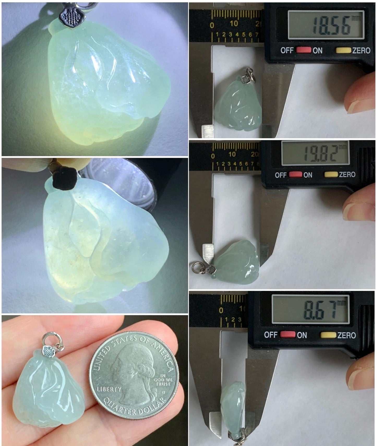 Natural Grade A Icy Translucent Gelatinous Pastel Green Jadeite Carved Cabbage Pendant Sterling Silver 5g 天然冰胶晴底翡翠白菜吊坠 MBC360