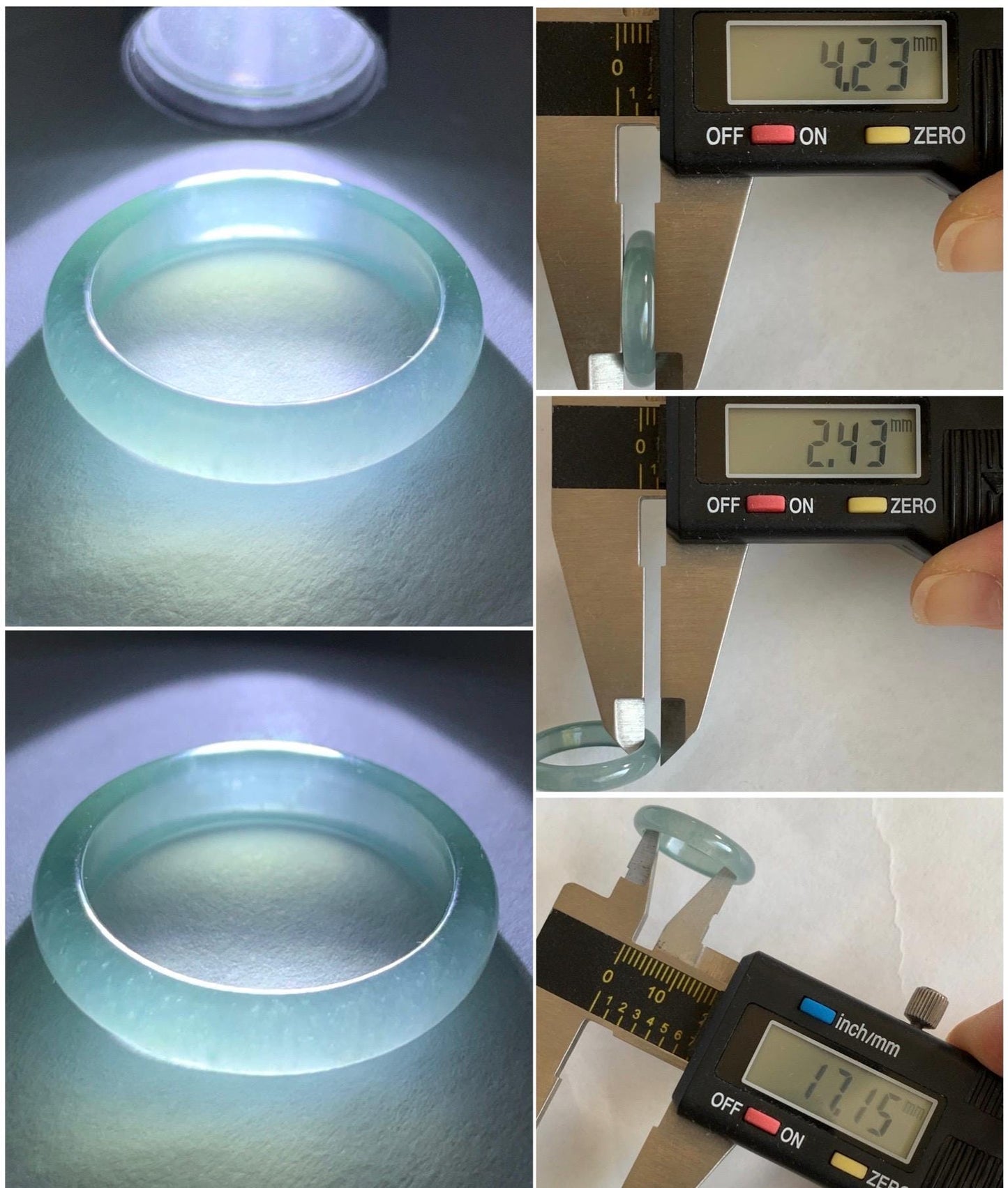 Natural Grade A Guatemalan Icy Highly Translucent Gelatinous Light Teal Blue Jade Jadeite Band Ring Size 6.5 US 天然冰危浅蓝起光翡翠戒圈 WLK44-A
