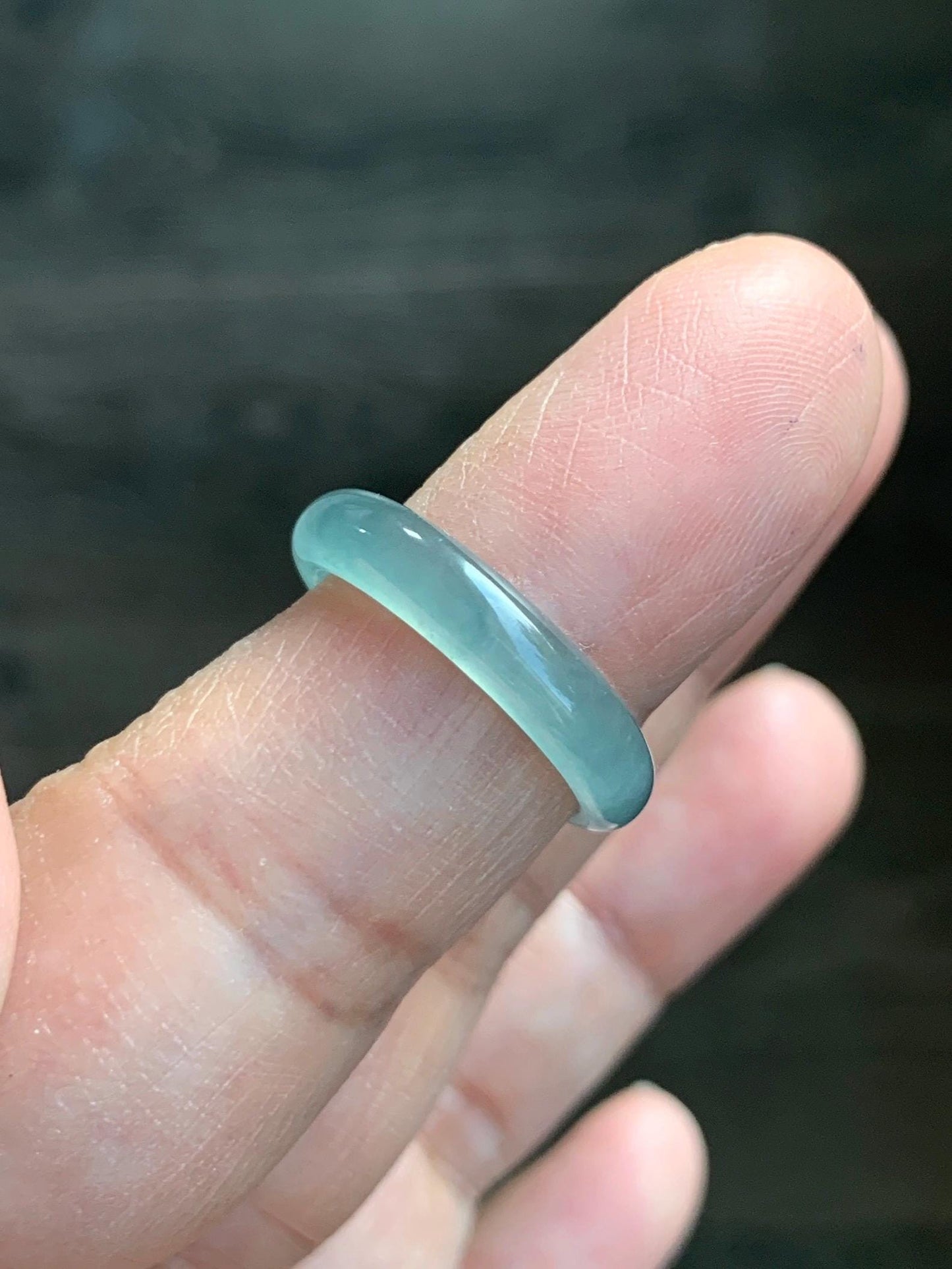 Natural Grade A Guatemalan Icy Highly Translucent Gelatinous Light Teal Blue Jade Jadeite Band Ring Size 6.5 US 天然冰危浅蓝起光翡翠戒圈 WLK44-B