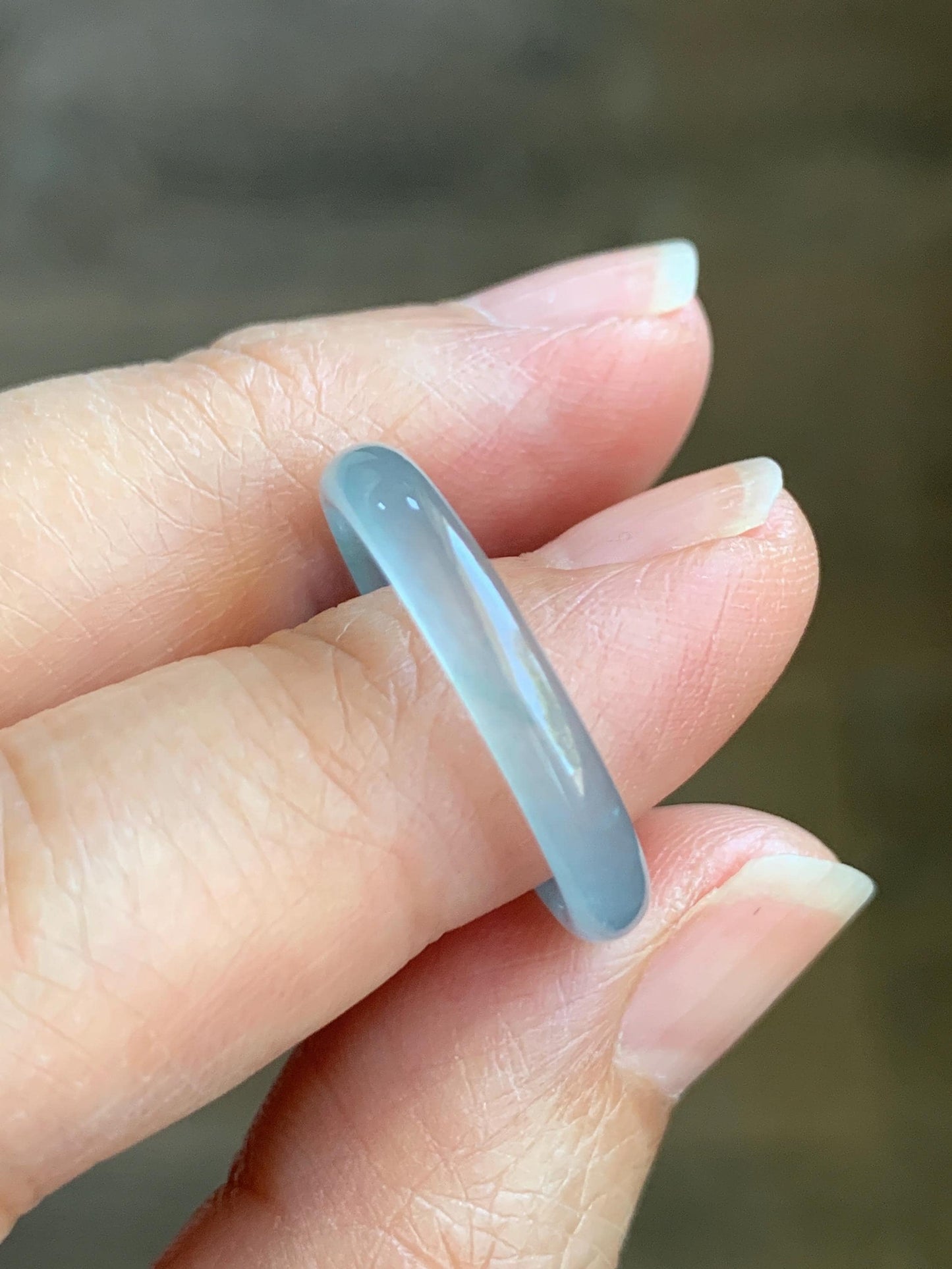 Natural Grade A Guatemalan Icy Highly Translucent Gelatinous Pastel Teal Blue Jade Jadeite Band Ring Size 9 US 天然冰危淡蓝起光翡翠戒圈 WZC44-A