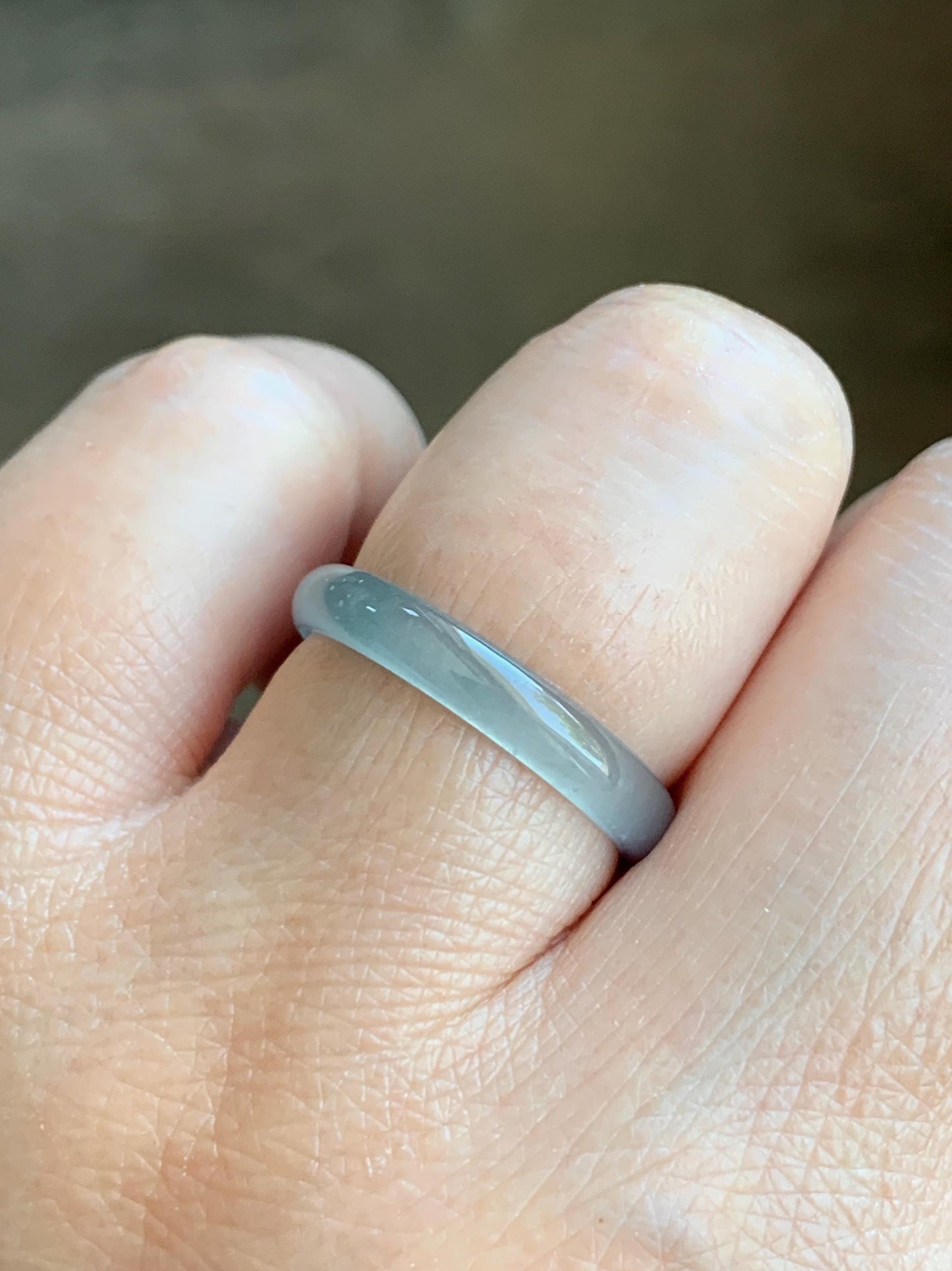 Natural Grade A Guatemalan Icy Highly Translucent Gelatinous Pastel Teal Blue Jade Jadeite Band Ring Size 7.75 US 天然冰危淡蓝起光翡翠戒圈 WZC44-B