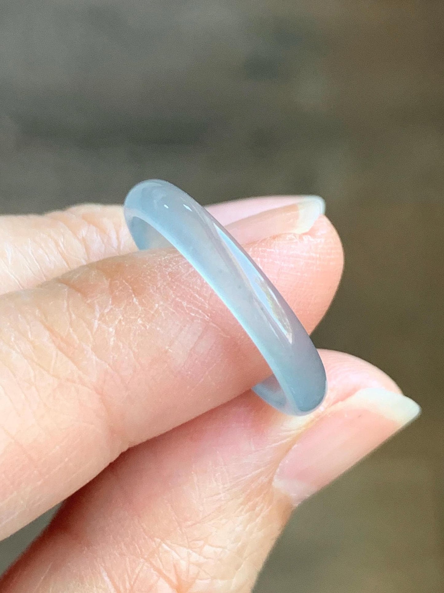 Natural Grade A Guatemalan Icy Highly Translucent Gelatinous Pastel Teal Blue Jade Jadeite Band Ring Size 7.75 US 天然冰危淡蓝起光翡翠戒圈 WZC44-B