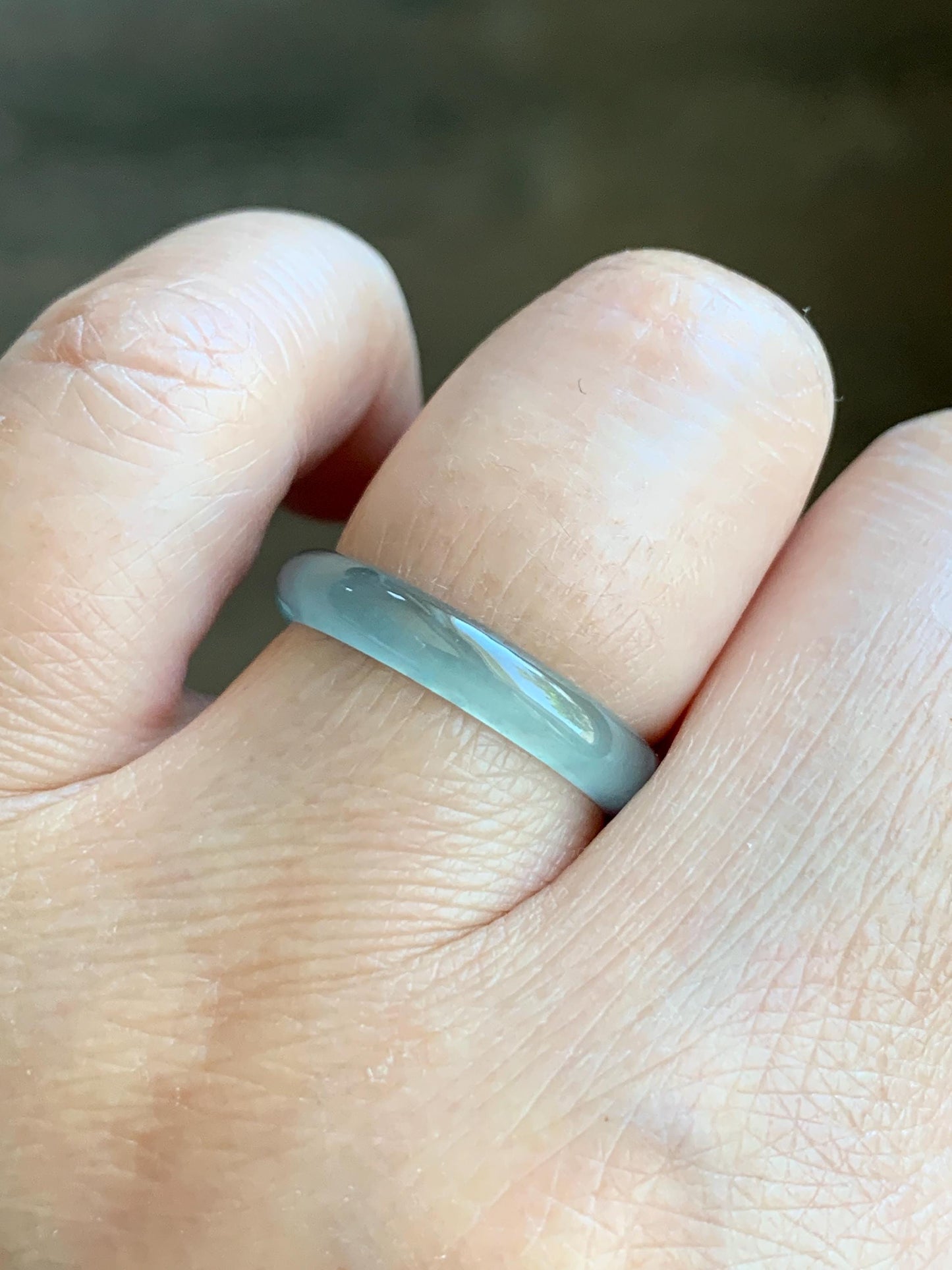 Natural Grade A Guatemalan Icy Highly Translucent Gelatinous Pastel Teal Blue Jade Jadeite Band Ring Size 7.75 US 天然冰危淡蓝起光翡翠戒圈 WZC44-C