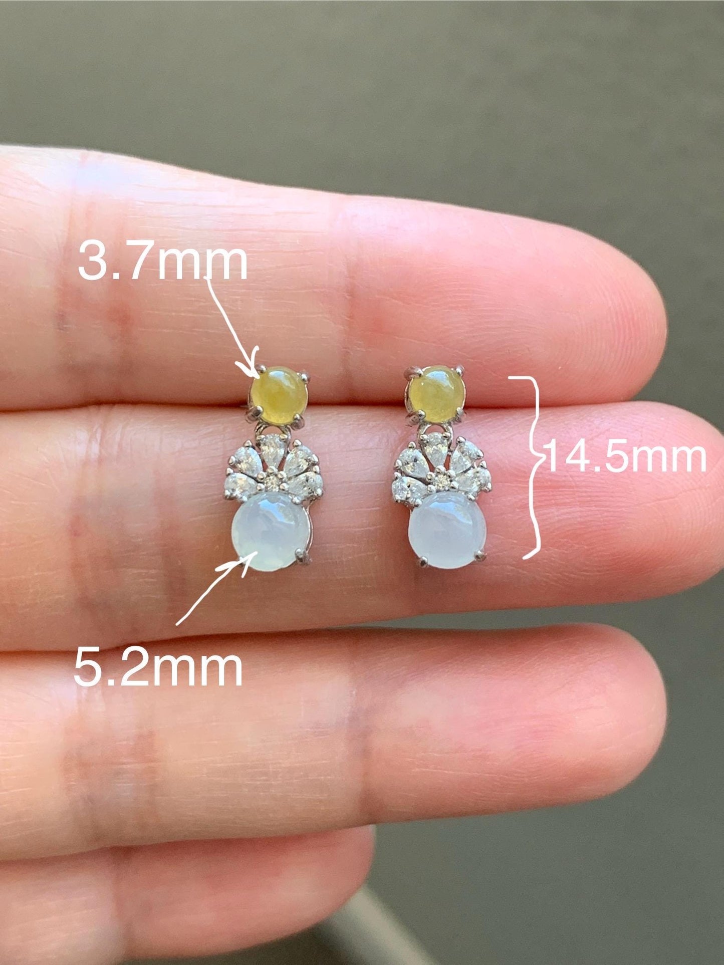 Natural Grade A Icy Highly Translucent Yellow & White Jade Jadeite Stud Dangle Earrings Sterling Silver 天然冰黄白翡翠银镶耳钉 MHB55