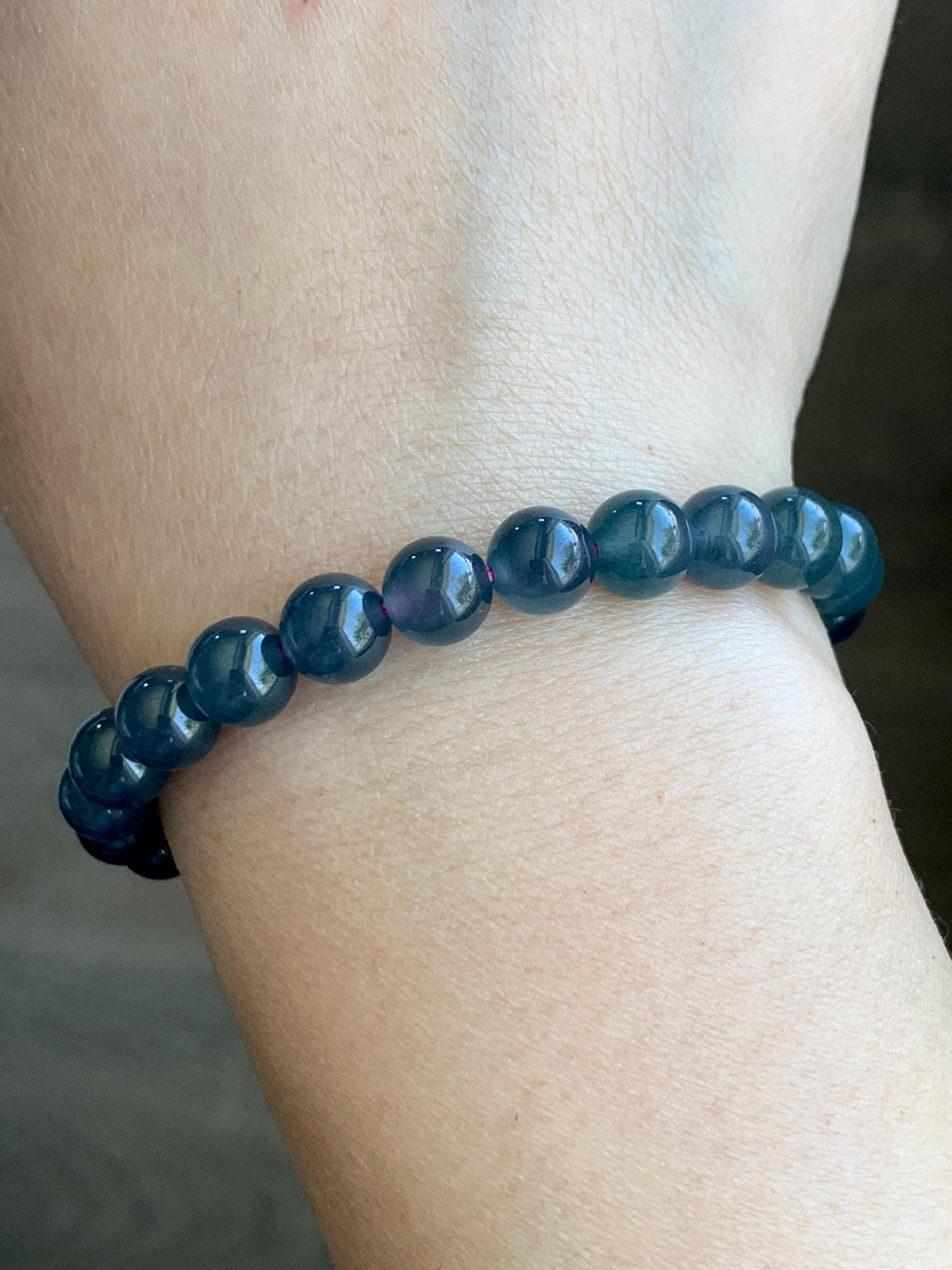 Natural Grade A Guatemalan Icy Translucent Gelatinous Dark Blueberry Blue Jade Jadeite Beaded Bracelet 7.8mm 7.25” 19g 天然冰危蓝莓翡翠圆珠手串 NZL250