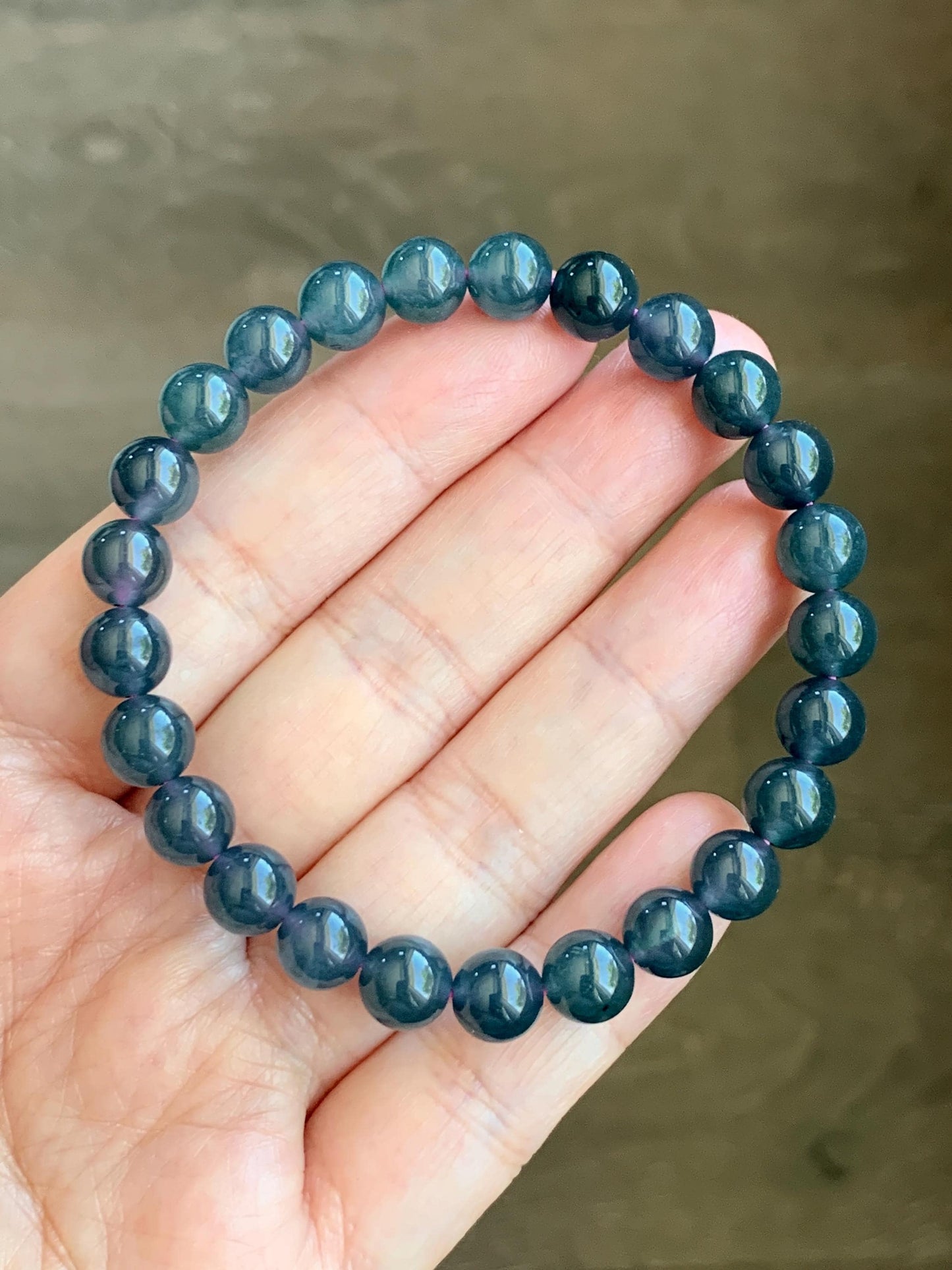 Natural Grade A Guatemalan Icy Translucent Gelatinous Dark Blueberry Blue Jade Jadeite Beaded Bracelet 7.8mm 7.25” 19g 天然冰危蓝莓翡翠圆珠手串 NZL250