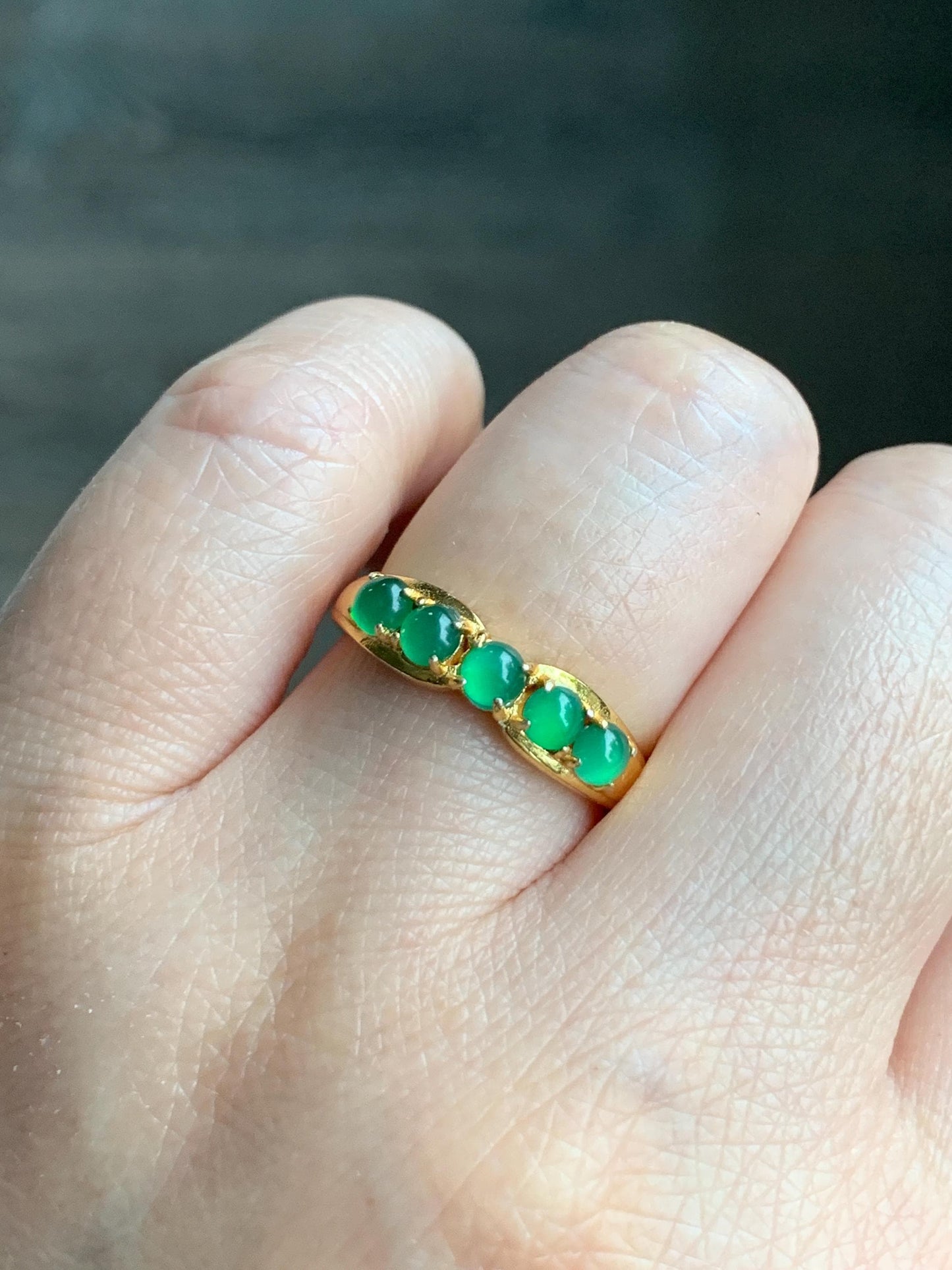 Natural Grade A Guatemalan Icy Translucent Vibrant Green 5-Stone Jade Jadeite Band Ring Sterling Silver Size Adjustable 天然冰危绿翡翠镶嵌排戒 WPJ77