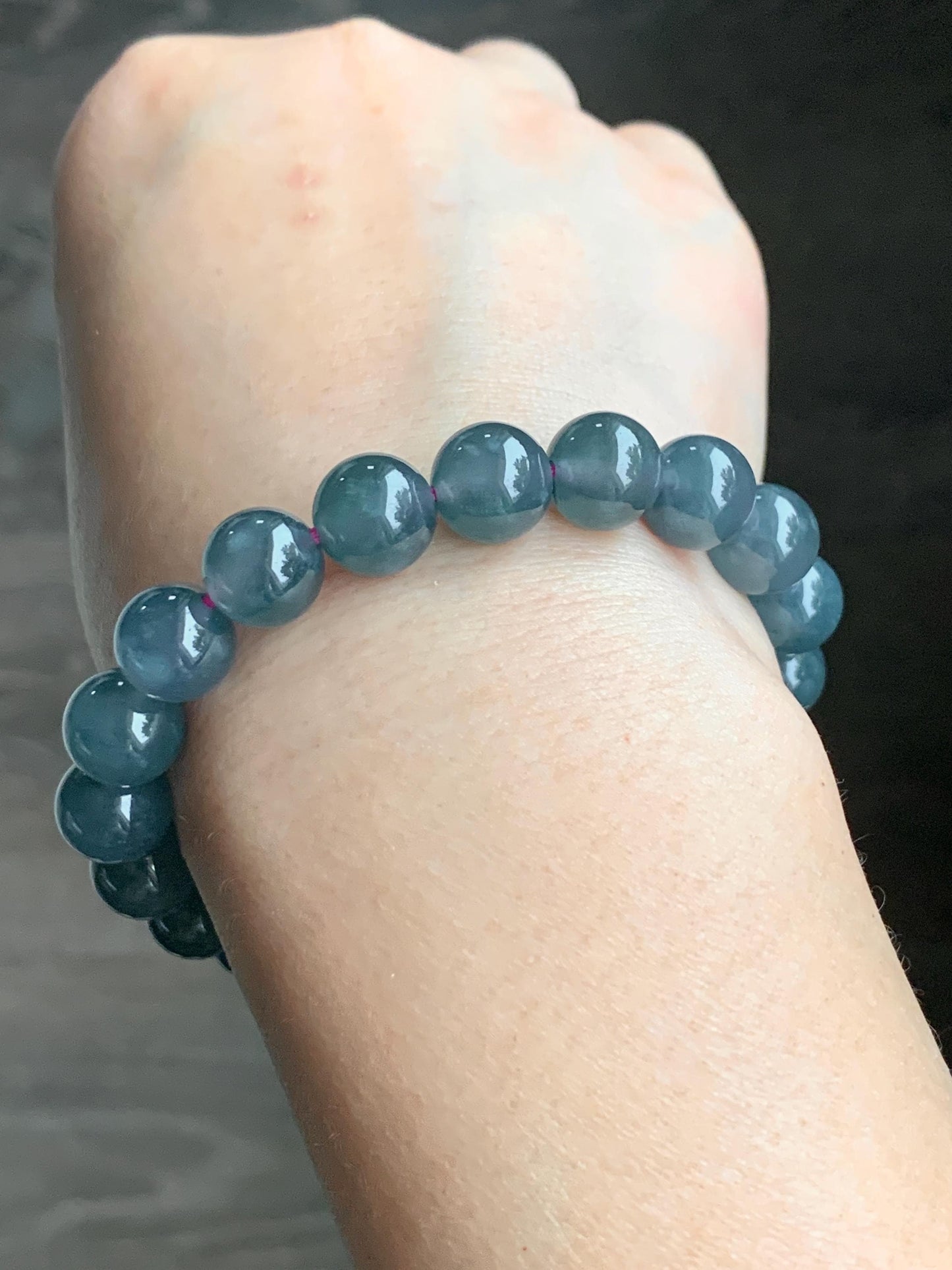 Natural Guatemalan Grade A Icy Translucent Dusty Blueberry Blue Jadeite Beaded Bracelet Stretchy 10mm 7.25” 34g 天然冰危深蓝莓紫翡翠大卡手串 LMZ360