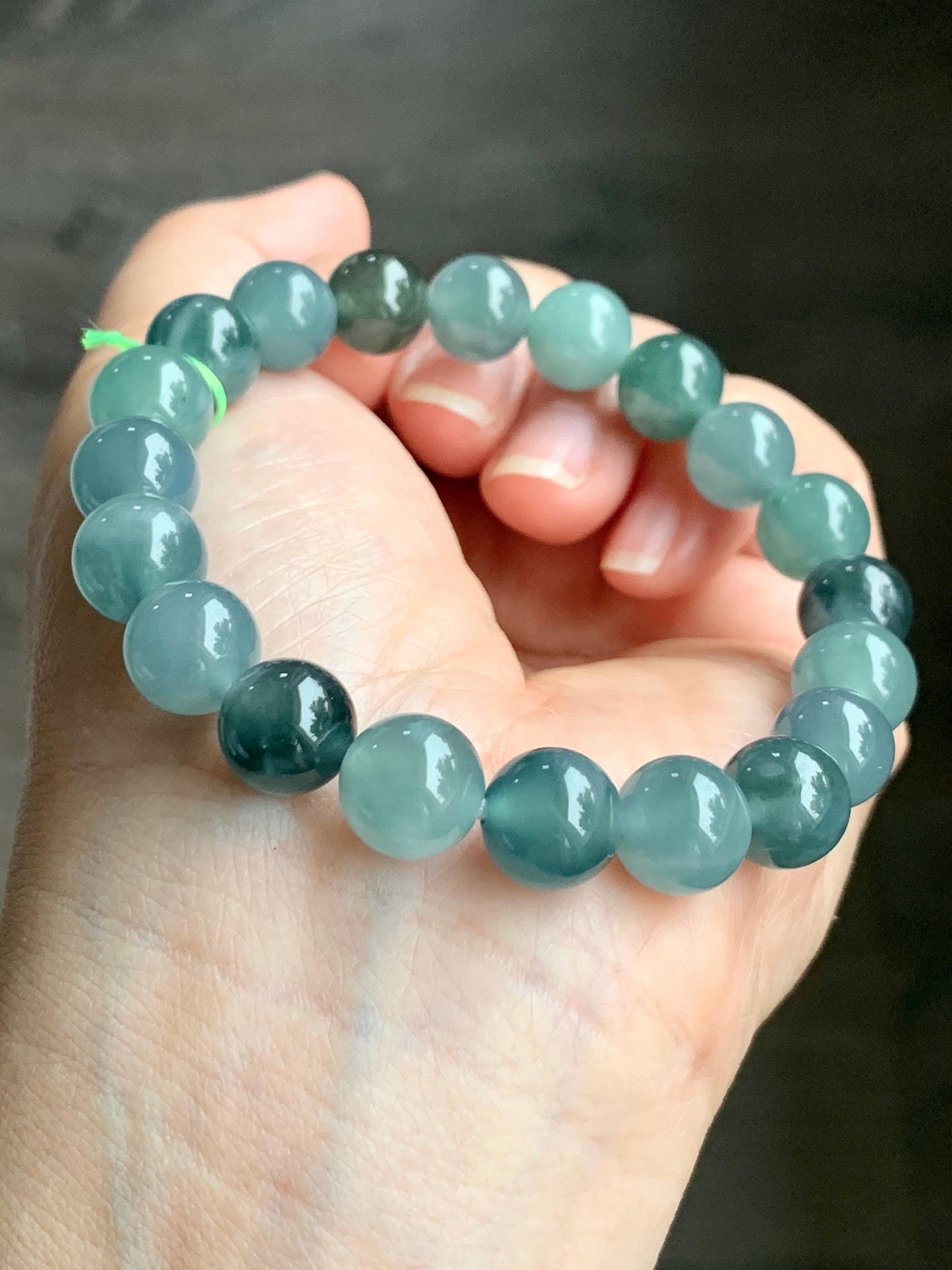 Natural Grade A Guatemalan Icy Highly Translucent Teal Blue Multicolored Jadeite Beaded Bracelet 10mm 7.25” 34g 天然老种冰危蓝水多宝翡翠手串 WDB360