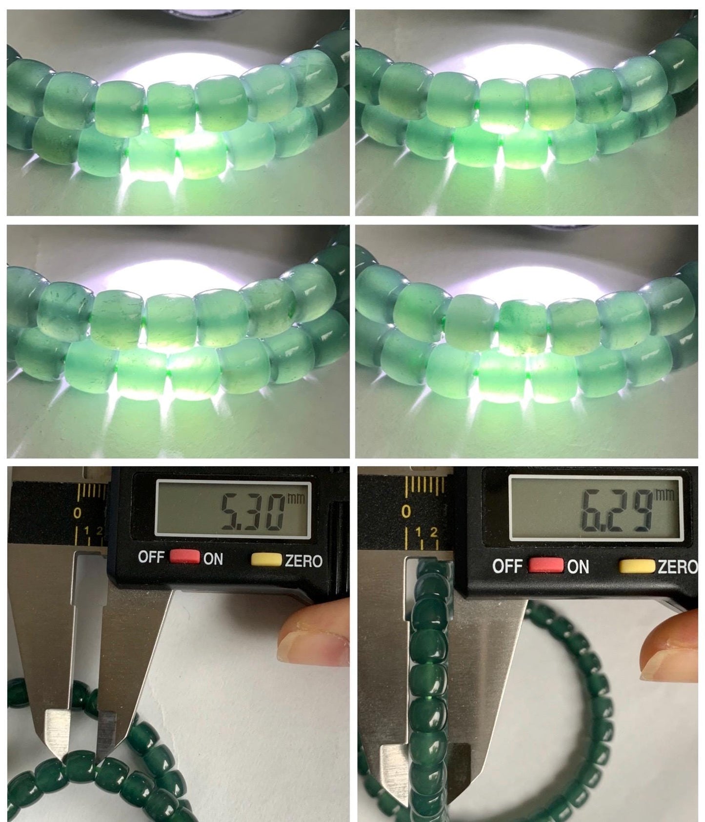 Natural Grade A Guatemalan Icy Highly Translucent Teal Green Jadeite Drum Beads Beaded Bracelet 6.3x5.3mm 6.75" 15g 天然冰胶起光危蓝绿翡翠桶珠手串 WLG260