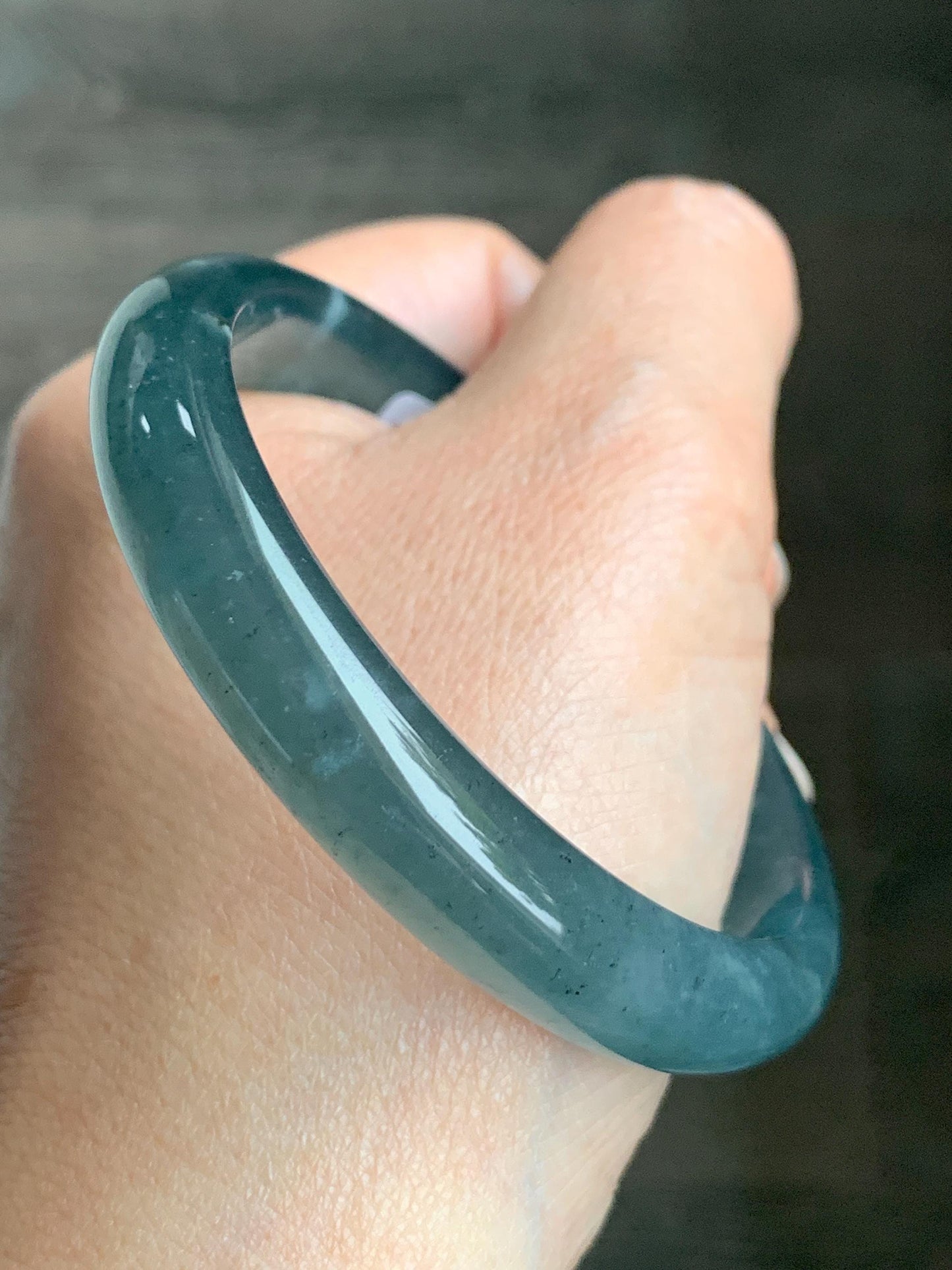 Certified Natural Grade A Guatemalan Icy Translucent Gelatinous Dusty Teal Blue Jadeite Bangle Bracelet 55.7mm 37.7g 天然老种冰胶危蓝绿翡翠正圈手镯 9972