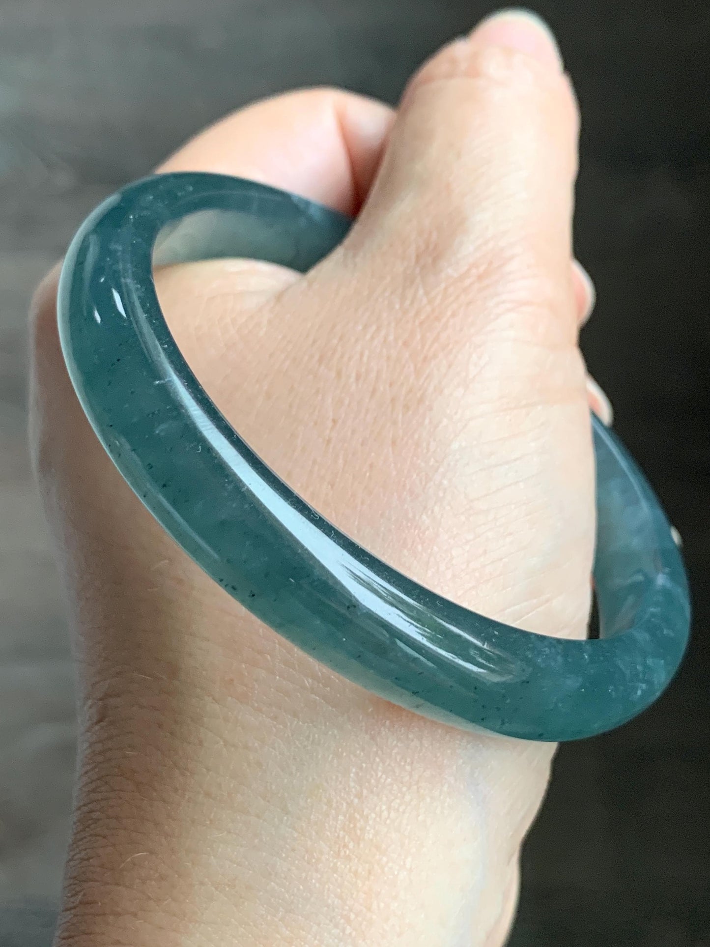 Certified Natural Grade A Guatemalan Icy Translucent Gelatinous Dusty Teal Blue Jadeite Bangle Bracelet 59.6mm 40.29g 天然老种冰胶危蓝绿翡翠正圈手镯 9971