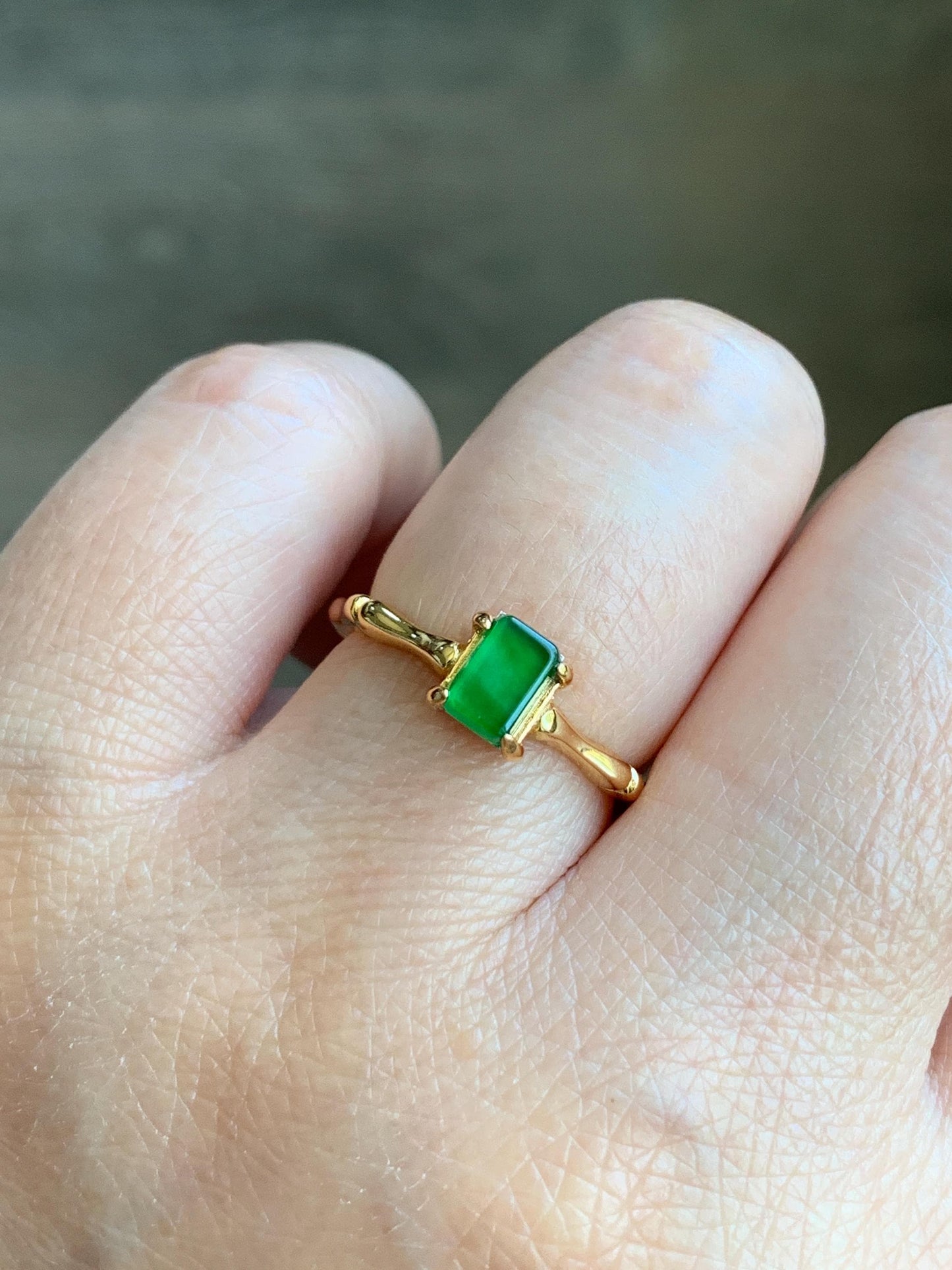 Natural Grade A Guatemalan Icy Translucent Vibrant Green Jade Jadeite Bamboo Ring Sterling Silver Size Adjustable 天然冰危绿切割面翡翠竹节银镶戒指 ZJL55C