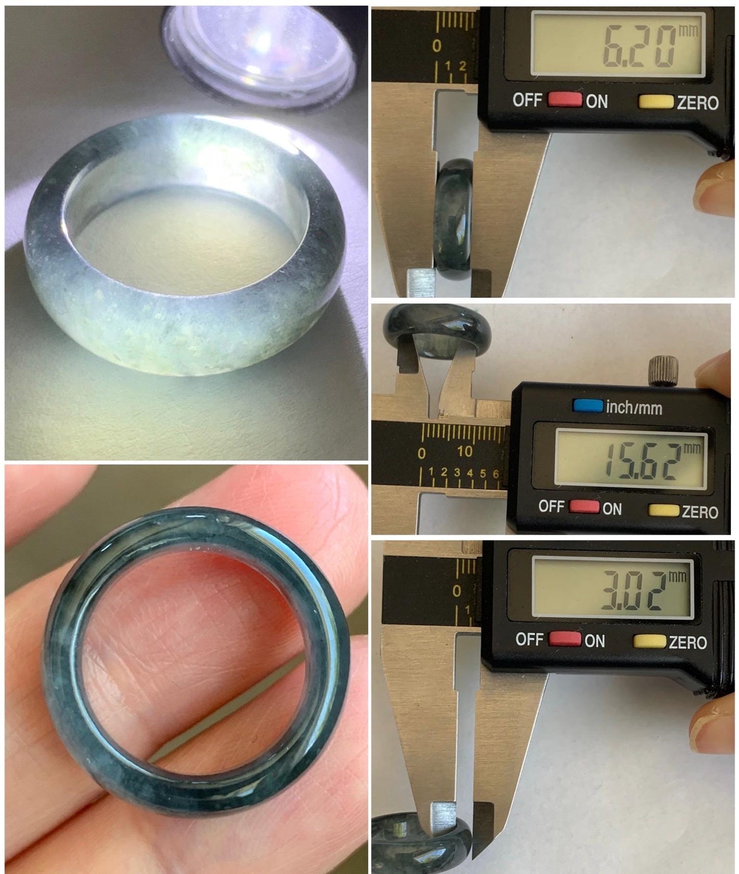 Natural Grade A Guatemalan Icy Translucent Gelatinous Dark Wuji Jade Jadeite Band Ring Size 4.75 US 天然冰胶危乌鸡翡翠戒圈 WWJ150C