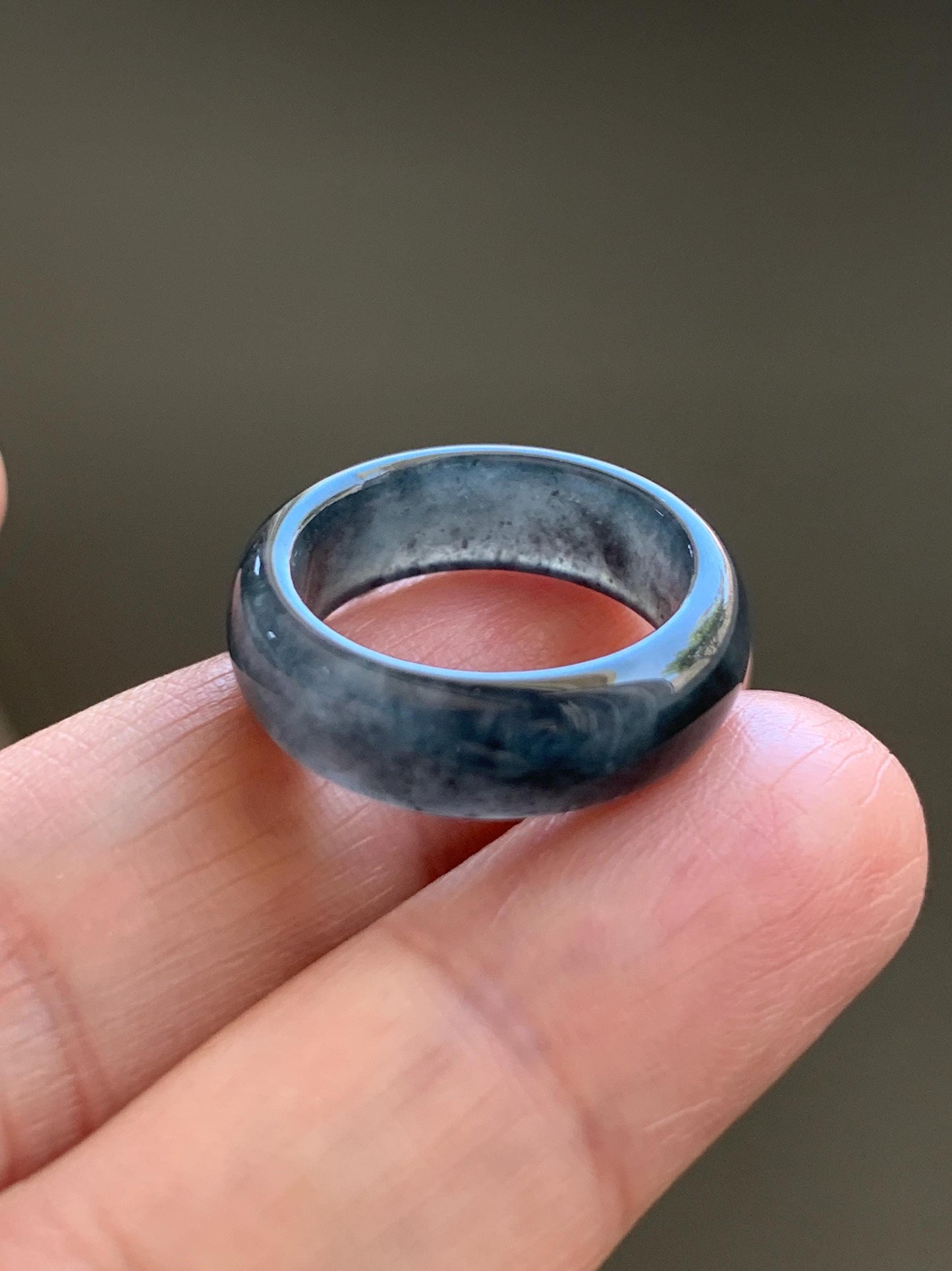 Natural Grade A Guatemalan Icy Translucent Gelatinous Dark Wuji Jade Jadeite Band Ring Size 4.75 US 天然冰胶危乌鸡翡翠戒圈 WWJ150C