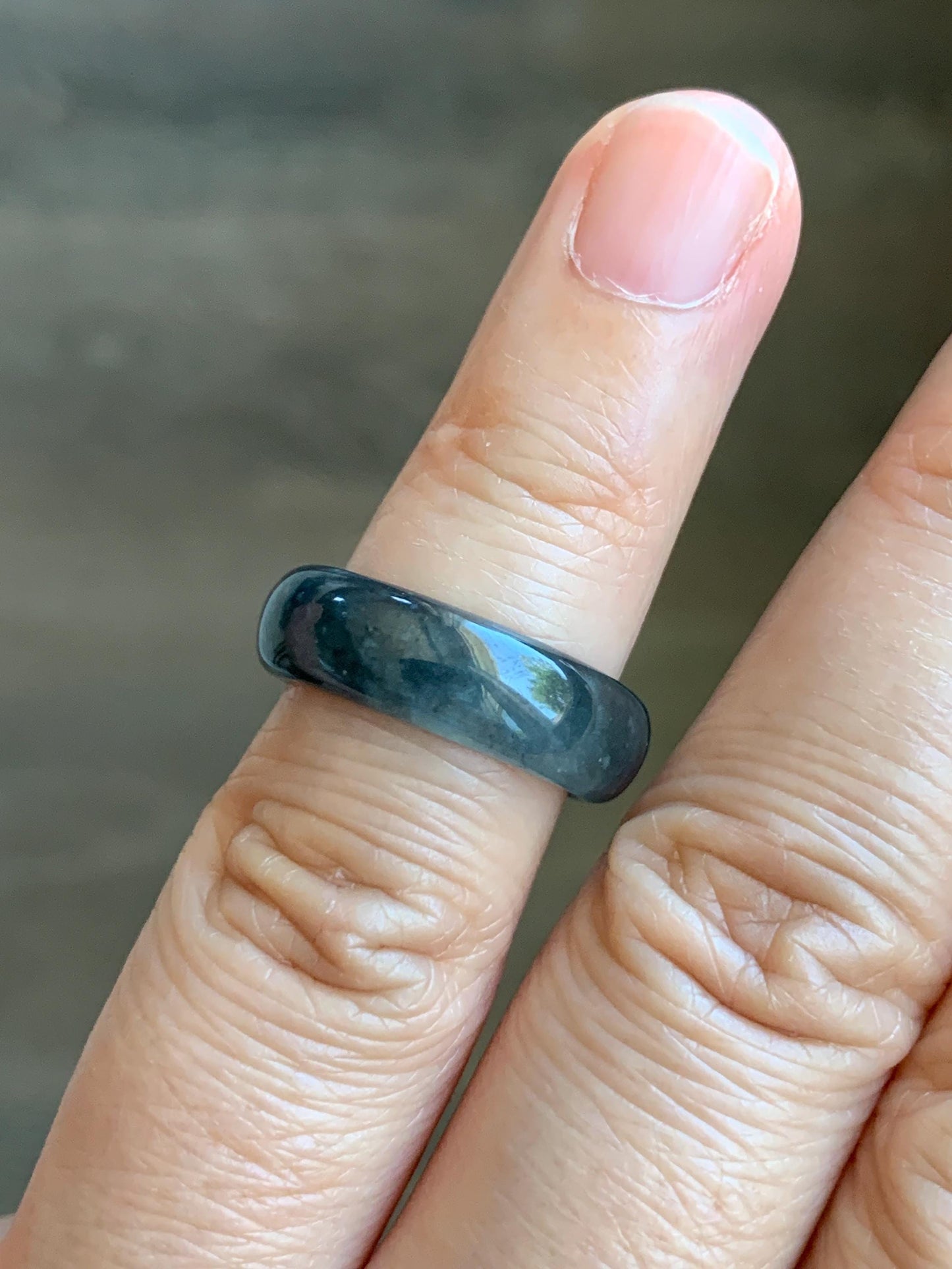 Natural Grade A Guatemalan Icy Translucent Gelatinous Dark Wuji Jade Jadeite Band Ring Size 4.75 US 天然冰胶危乌鸡翡翠戒圈 WWJ150C