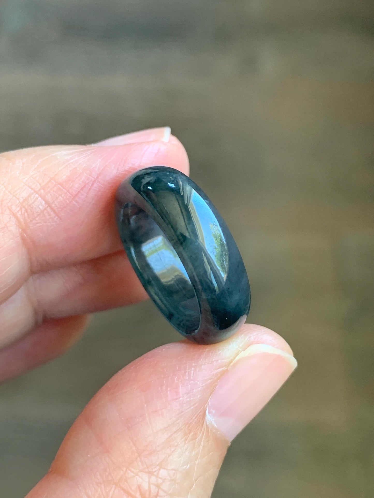 Natural Grade A Guatemalan Icy Translucent Gelatinous Dark Wuji Jade Jadeite Band Ring Size 4.75 US 天然冰胶危乌鸡翡翠戒圈 WWJ150C