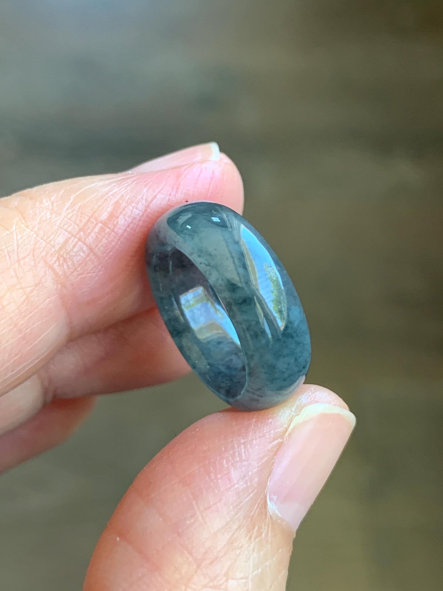 Natural Grade A Guatemalan Icy Translucent Gelatinous Dark Wuji Jade Jadeite Band Ring Size 2.75 US 天然冰胶危乌鸡翡翠戒圈 WWJ150B