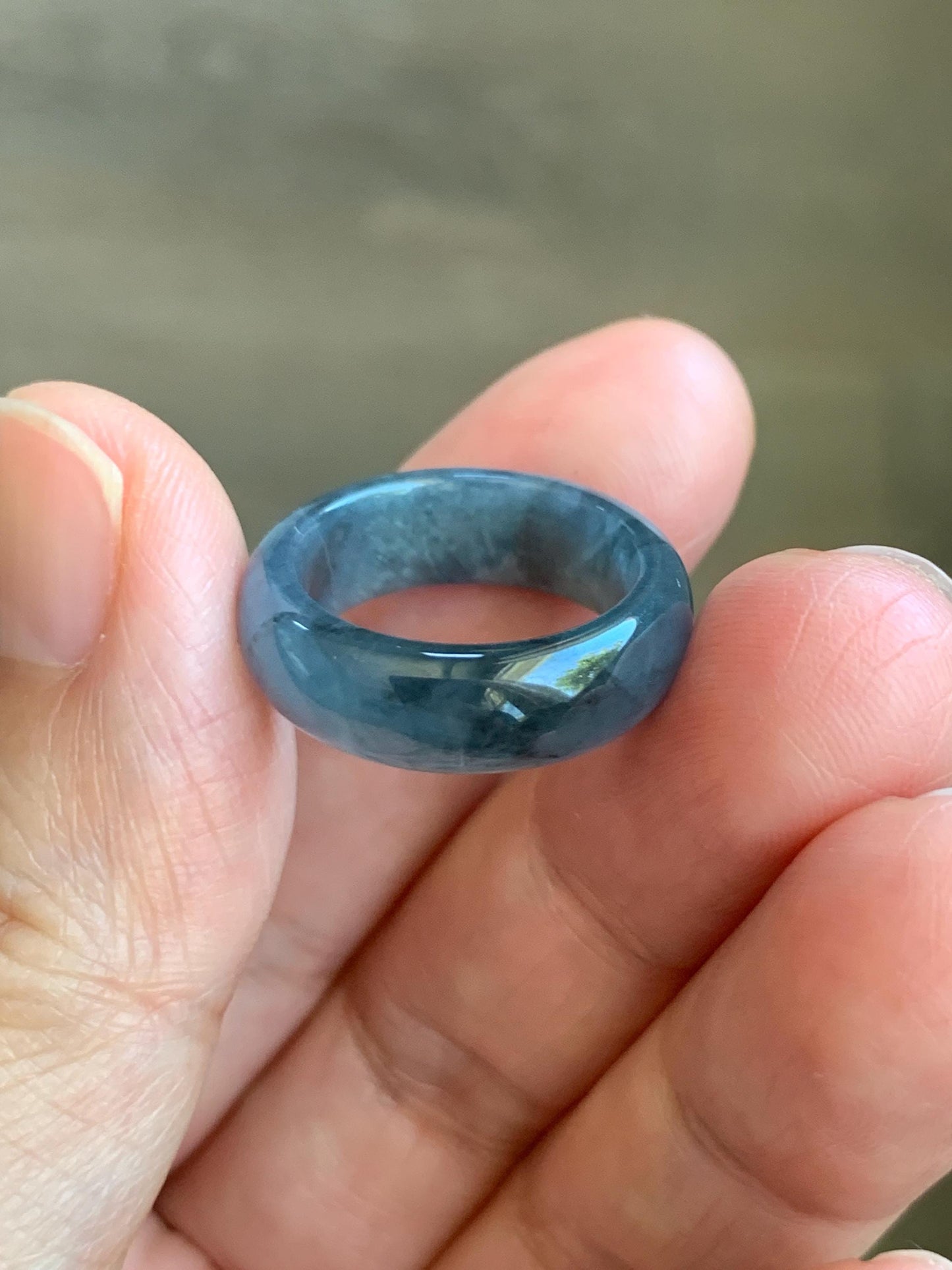 Natural Grade A Guatemalan Icy Translucent Gelatinous Dark Wuji Jade Jadeite Band Ring Size 4.75 US 天然冰胶危乌鸡翡翠戒圈 WWJ150A
