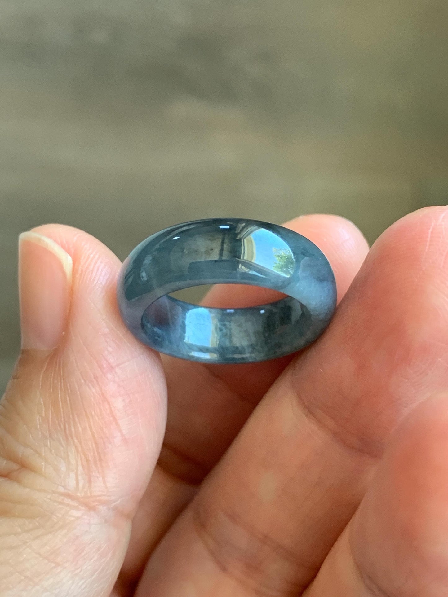 Natural Grade A Guatemalan Icy Translucent Gelatinous Dark Wuji Jade Jadeite Band Ring Size 4.75 US 天然冰胶危乌鸡翡翠戒圈 WWJ150A