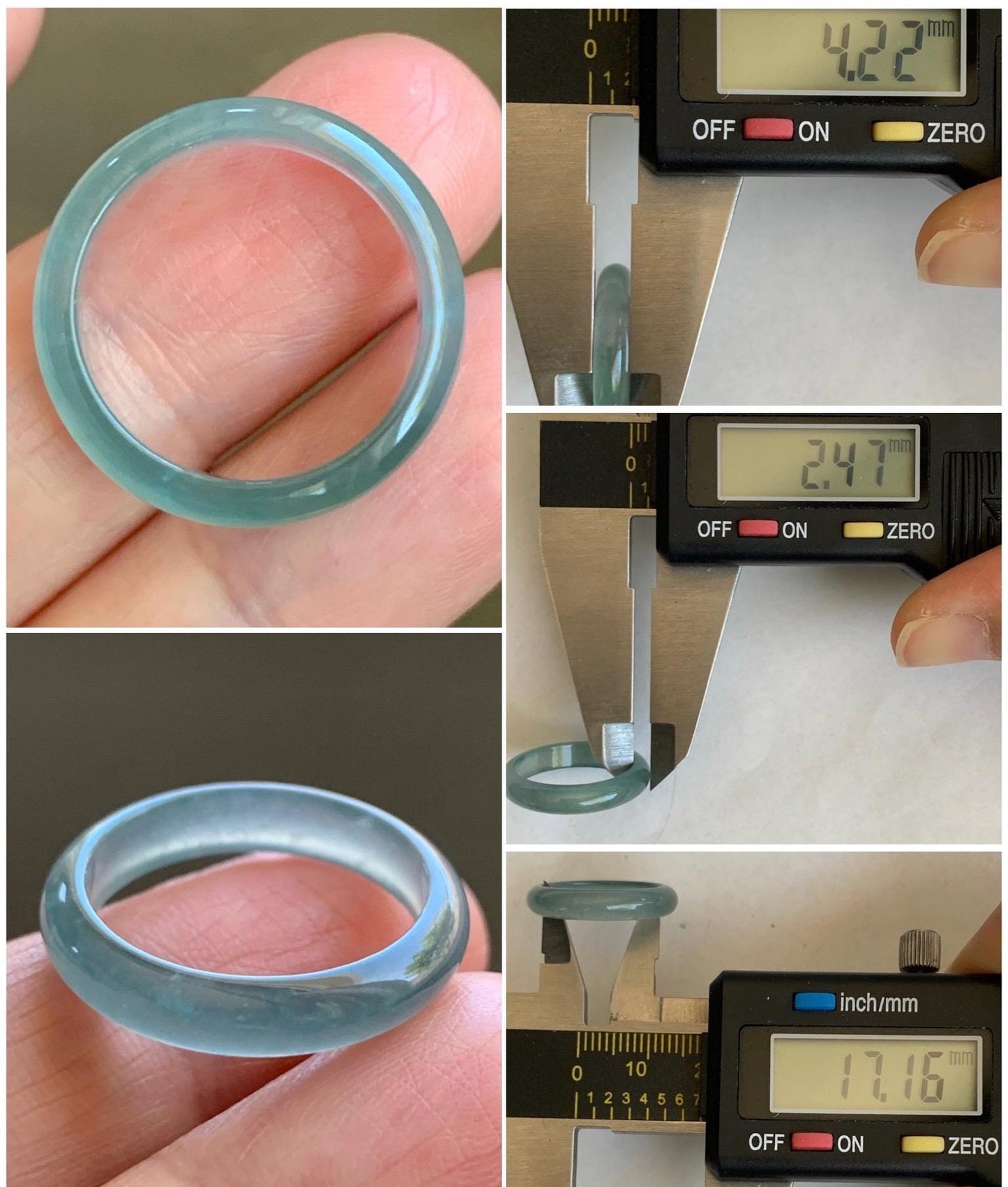 Natural Grade A Guatemalan Premium Icy Highly Translucent Pastel Teal Blue Jade Jadeite Band Ring Size 6.5 US 天然冰危蓝绿起冰起光翡翠戒圈 WLU44-2