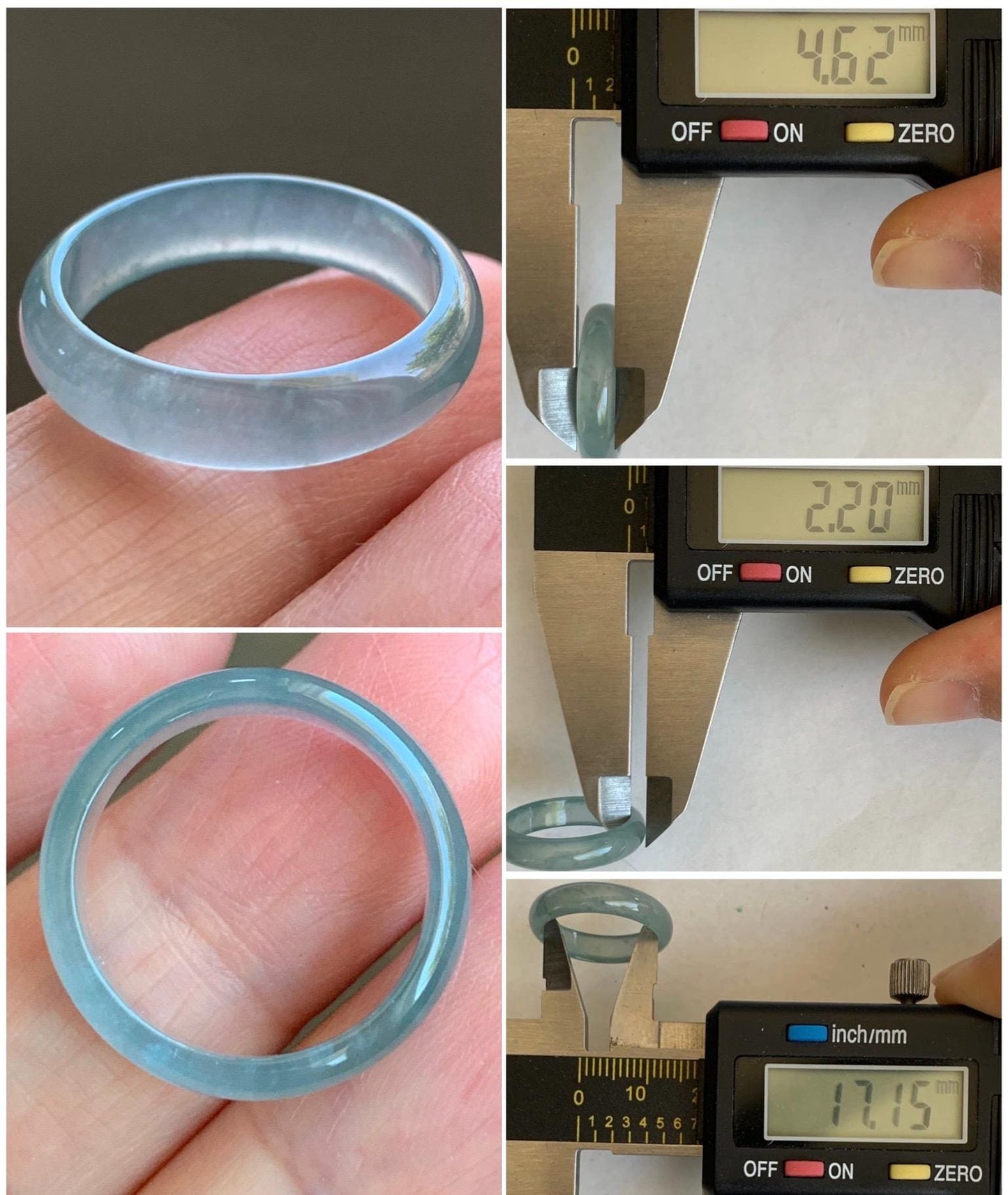 Natural Grade A Guatemalan Premium Icy Highly Translucent Pastel Teal Blue Jade Jadeite Band Ring Size 6.5 US 天然冰危蓝绿起冰起光翡翠戒圈 WLU44-1