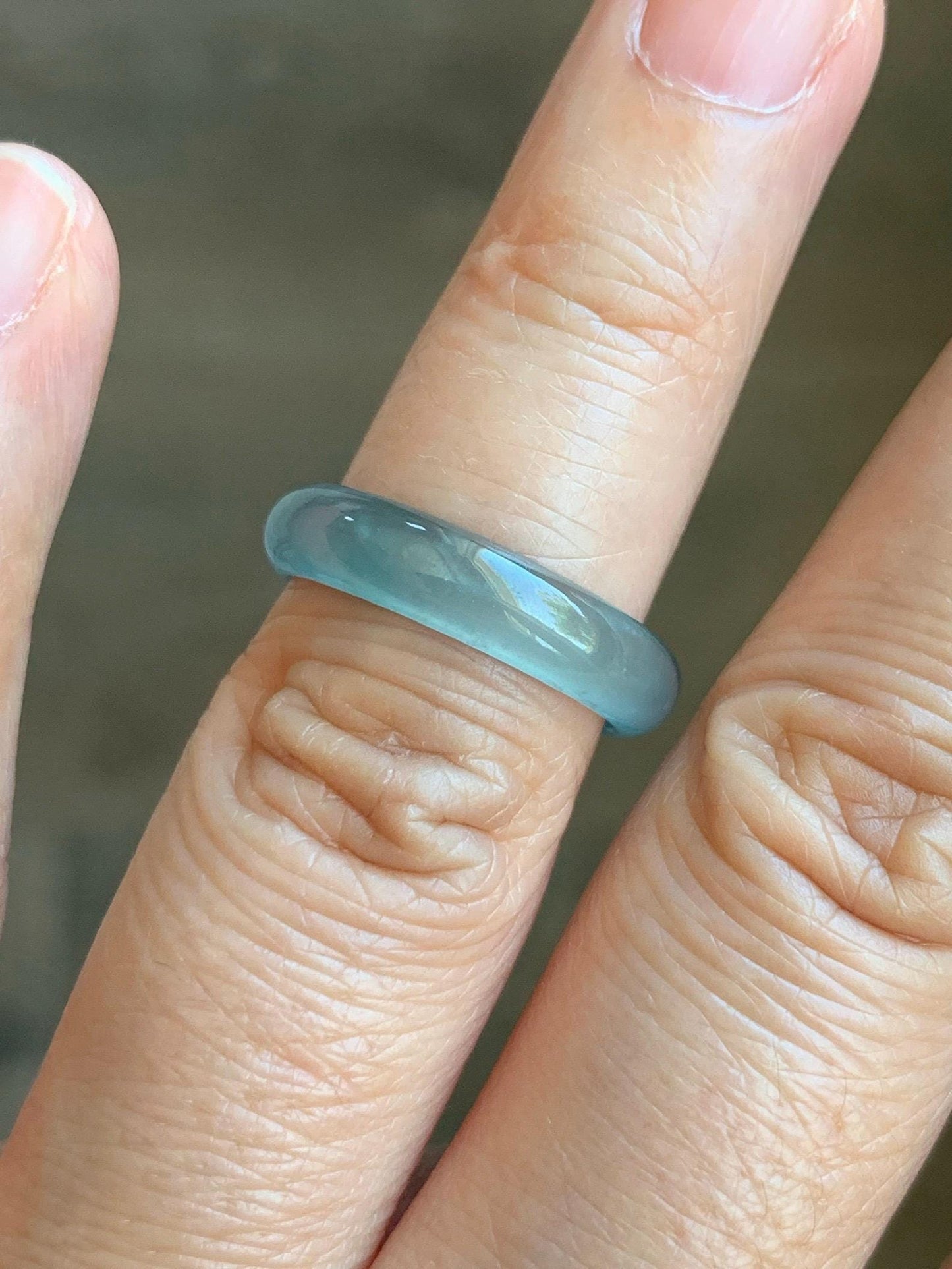 Natural Grade A Guatemalan Premium Icy Highly Translucent Pastel Teal Blue Jade Jadeite Band Ring Size 6.5 US 天然冰危蓝绿起冰起光翡翠戒圈 WLU44-1