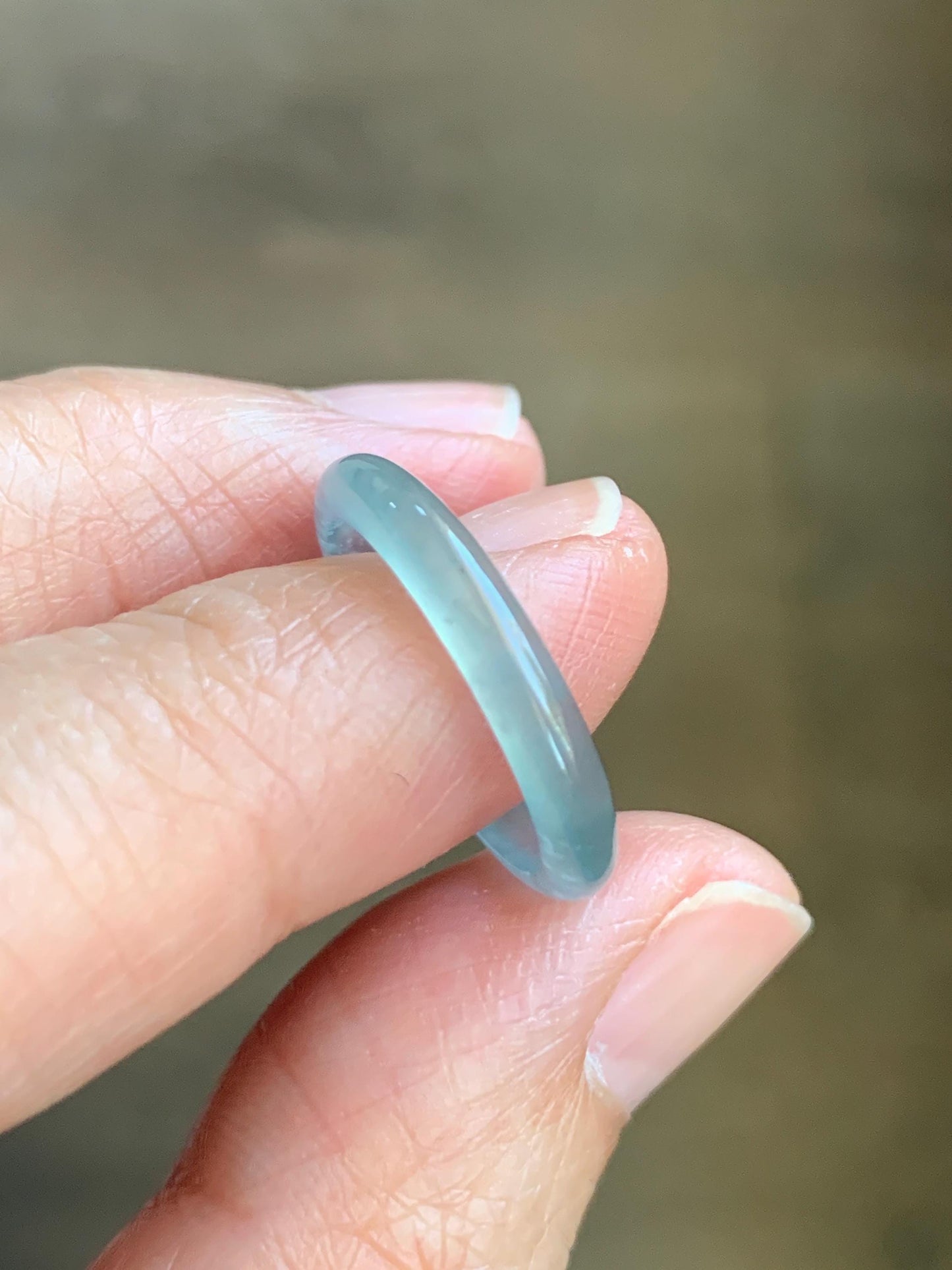 Natural Grade A Guatemalan Premium Icy Highly Translucent Pastel Teal Blue Jade Jadeite Band Ring Size 6 US 天然冰危蓝绿起冰起光翡翠戒圈 XQL44C
