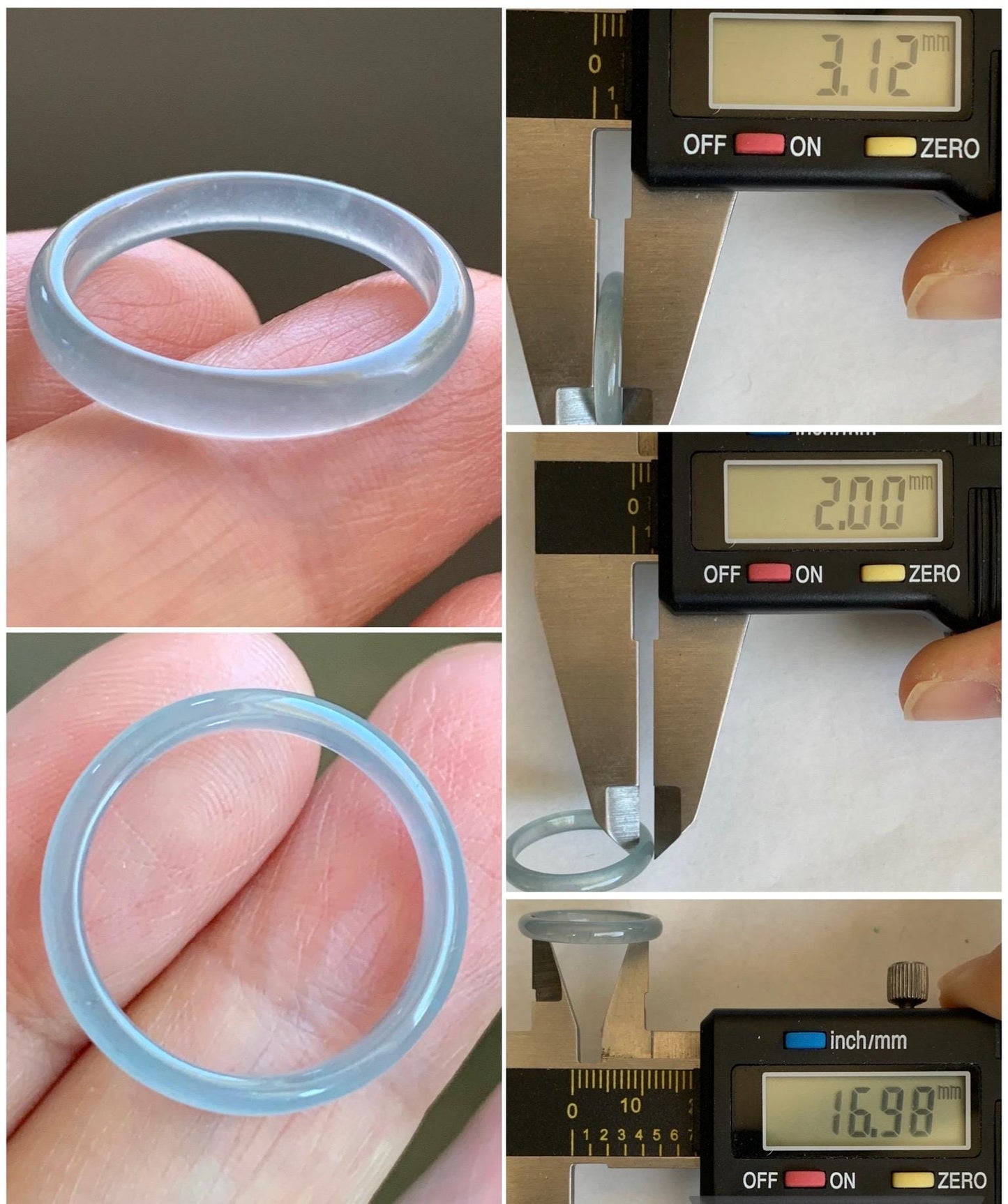 Natural Grade A Guatemalan Premium Icy Highly Translucent Pastel Teal Blue Jade Jadeite Band Ring Size 6.5 US 天然冰危蓝绿起冰起光翡翠戒圈 XQL44B