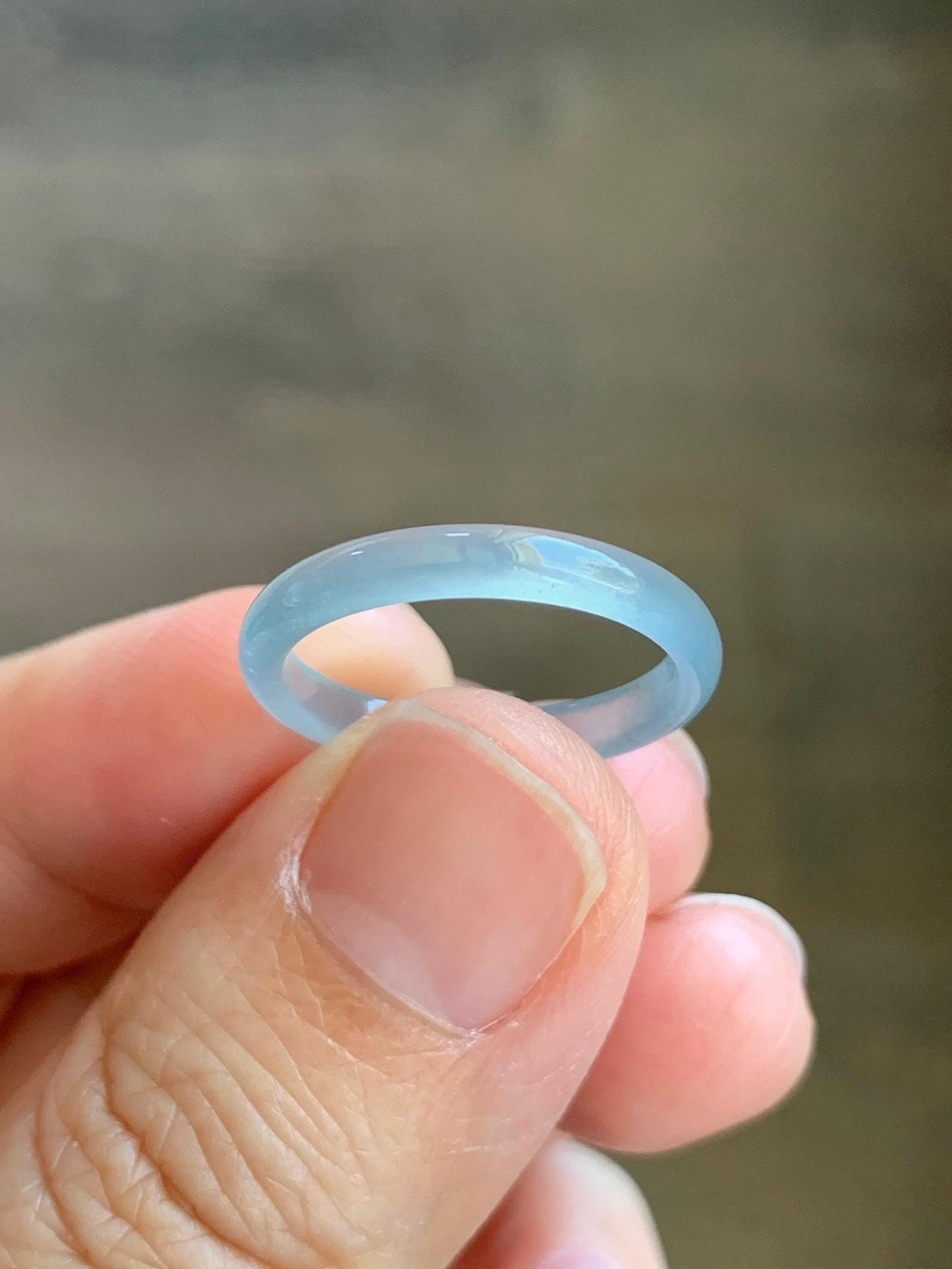 Natural Grade A Guatemalan Premium Icy Highly Translucent Pastel Teal Blue Jade Jadeite Band Ring Size 6.5 US 天然冰危蓝绿起冰起光翡翠戒圈 XQL44B