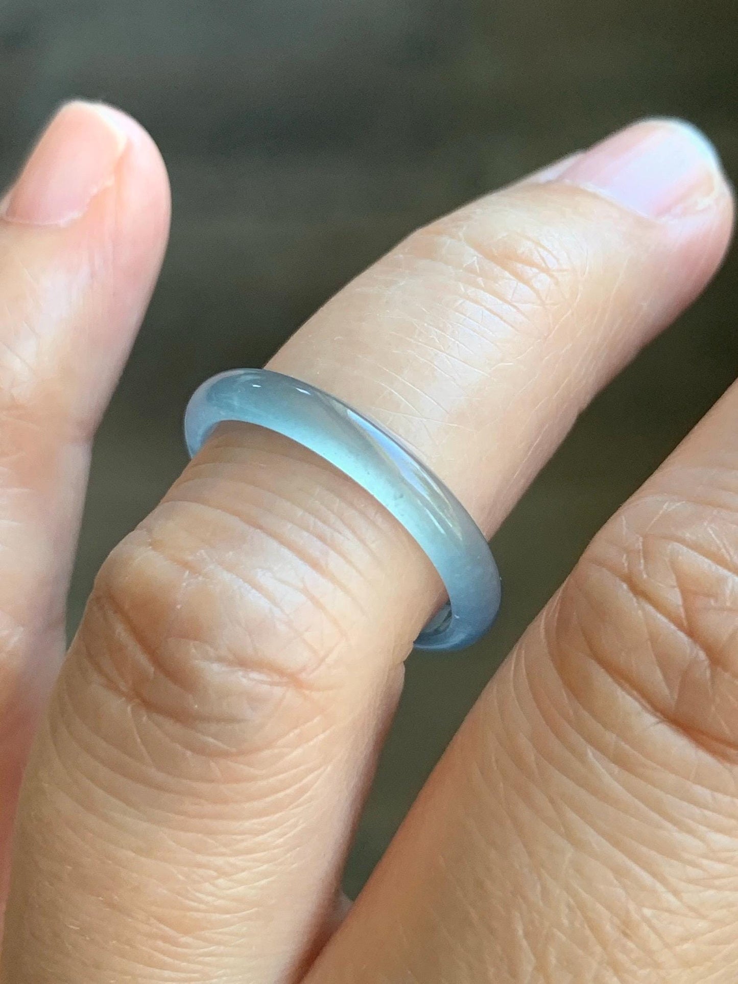 Natural Grade A Guatemalan Premium Icy Highly Translucent Pastel Teal Blue Jade Jadeite Band Ring Size 6.5 US 天然冰危蓝绿起冰起光翡翠戒圈 XQL44B