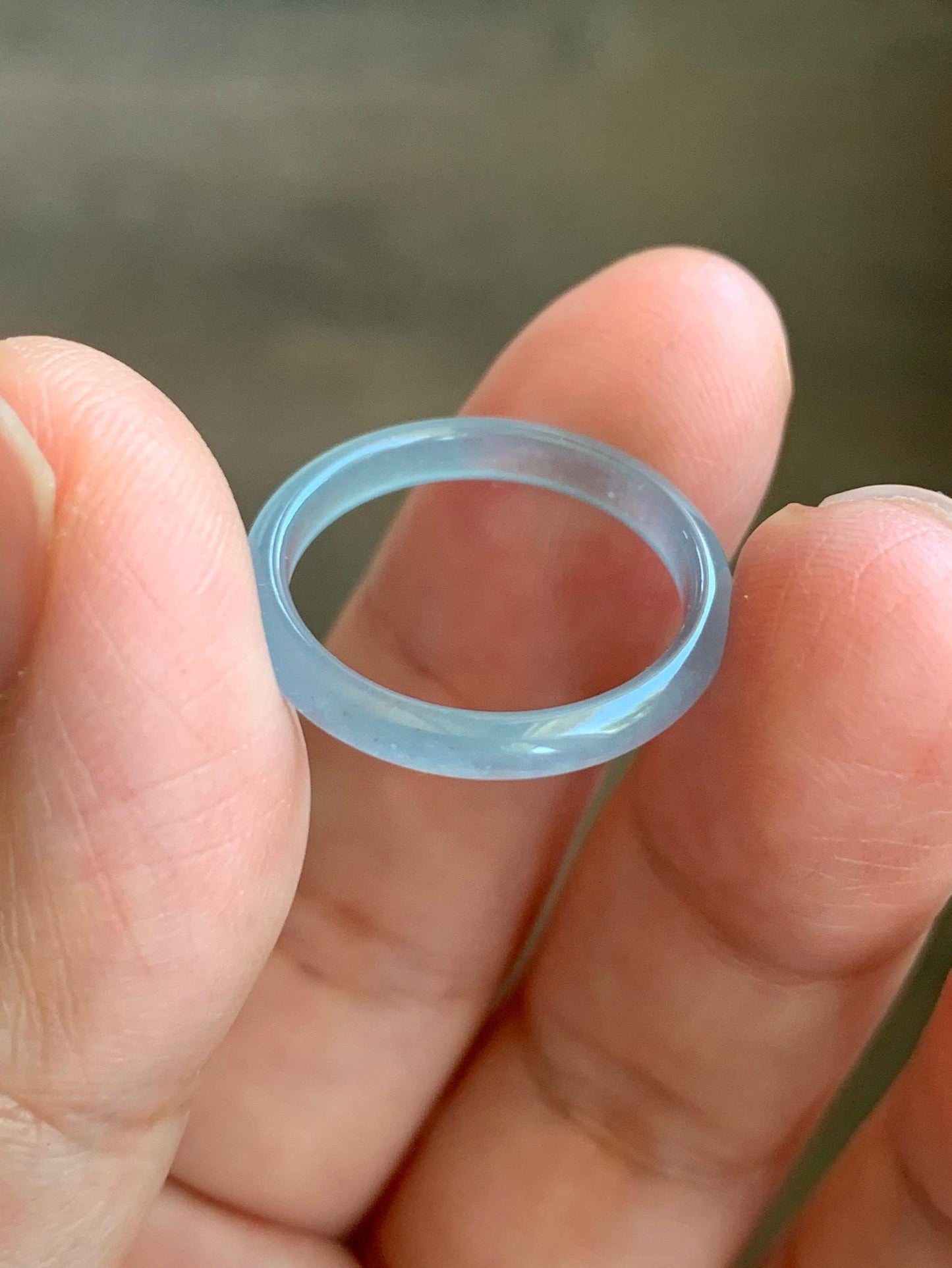Natural Grade A Guatemalan Premium Icy Highly Translucent Pastel Teal Blue Jade Jadeite Band Ring Size 6.5 US 天然冰危蓝绿起冰起光翡翠戒圈 XQL44B