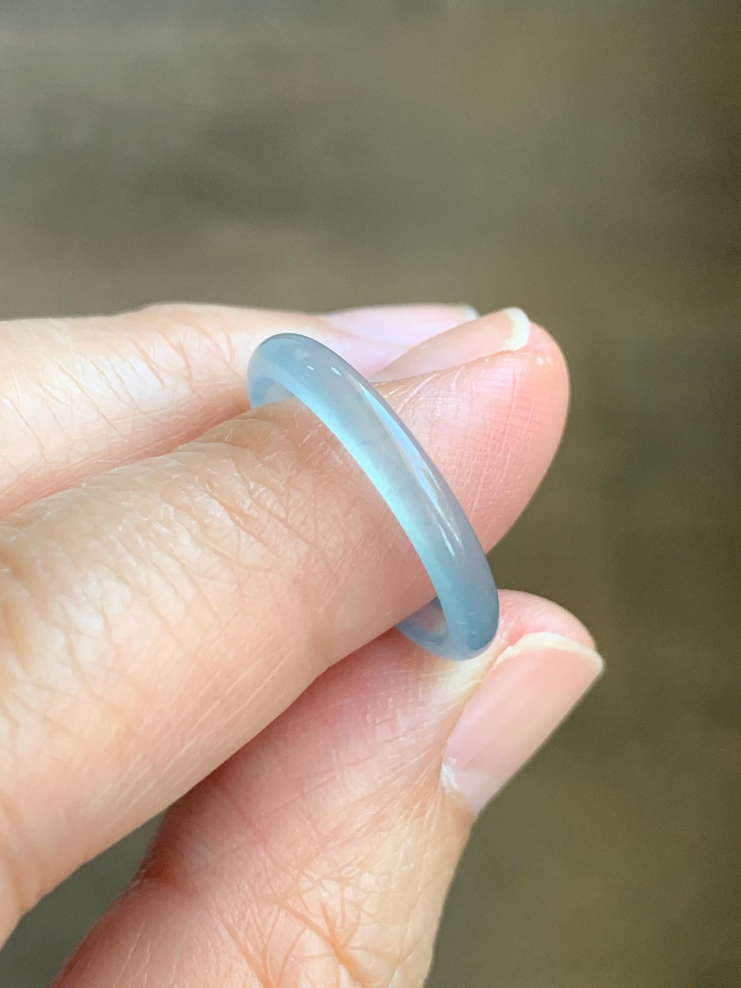 Natural Grade A Guatemalan Premium Icy Highly Translucent Pastel Teal Blue Jade Jadeite Band Ring Size 6.5 US 天然冰危蓝绿起冰起光翡翠戒圈 XQL44B