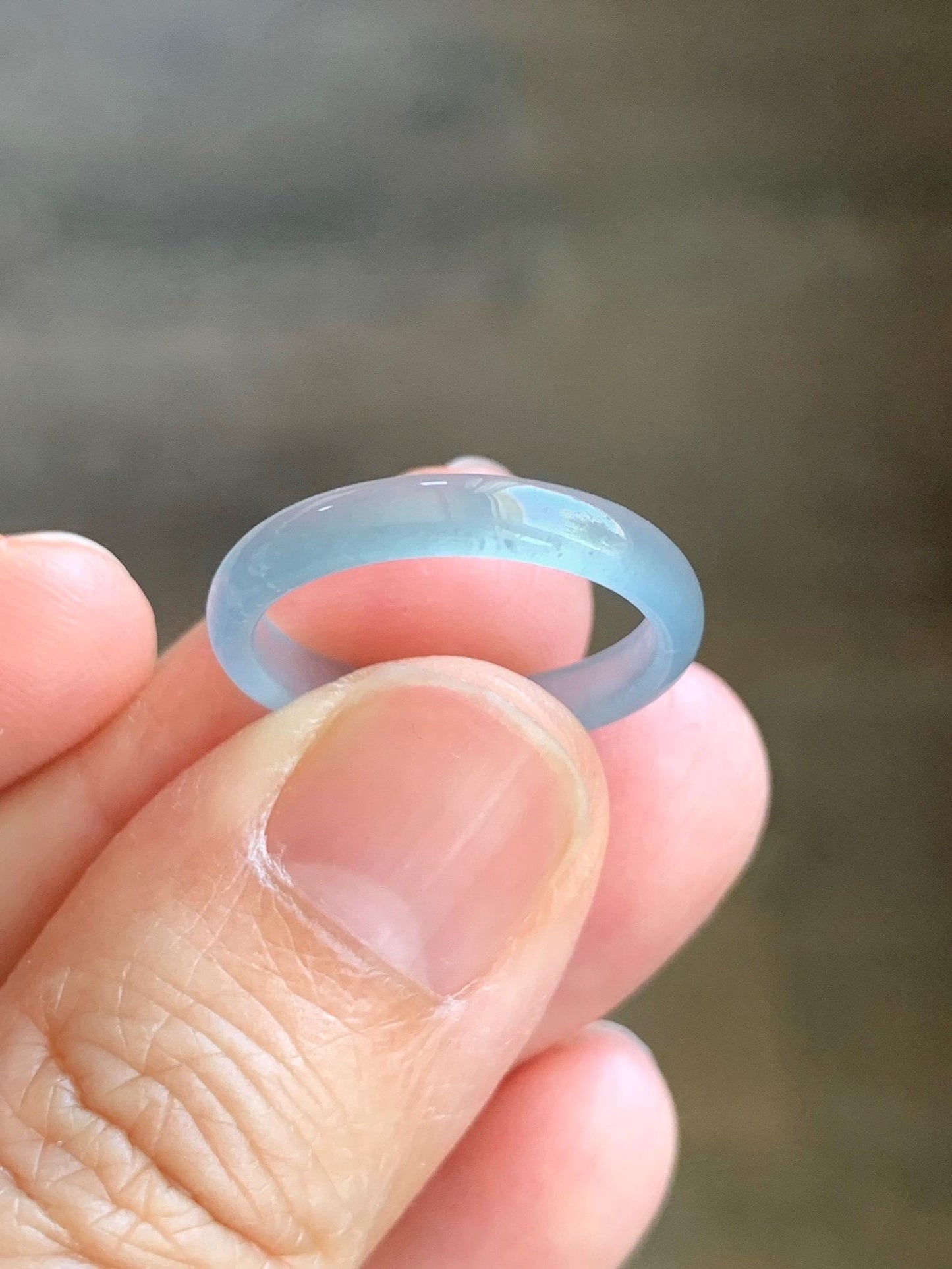 Natural Grade A Guatemalan Premium Icy Highly Translucent Pastel Teal Blue Jade Jadeite Band Ring Size 6.5 US 天然冰危蓝绿起冰起光翡翠戒圈 XQL44A