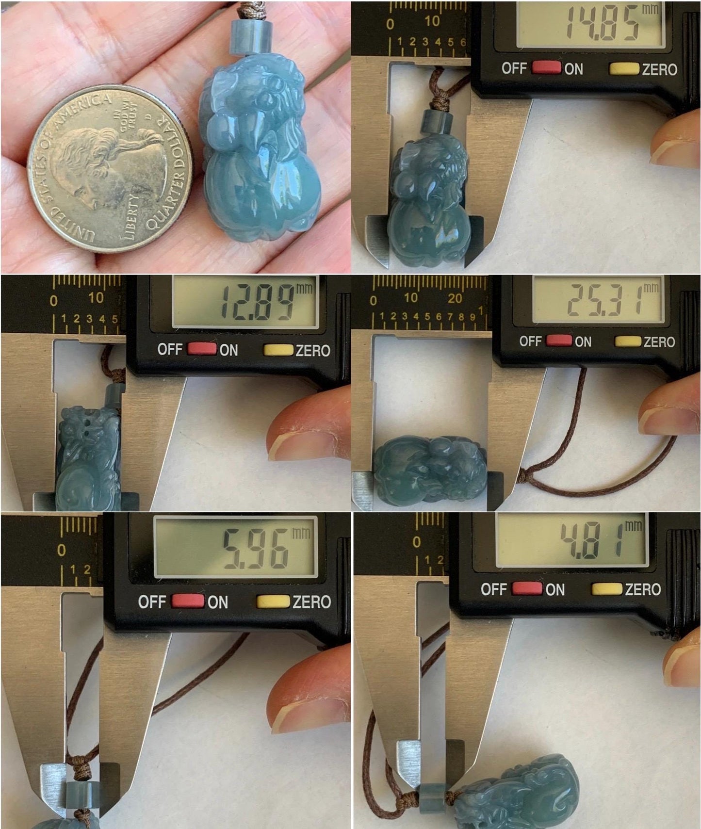 Natural Grade A Icy Translucent Gelatinous Light Blue Jade Jadeite Carved Pixiu Pendant Rope Necklace 25" 12g 天然冰胶浅蓝翡翠精工貔貅吊坠 MTL