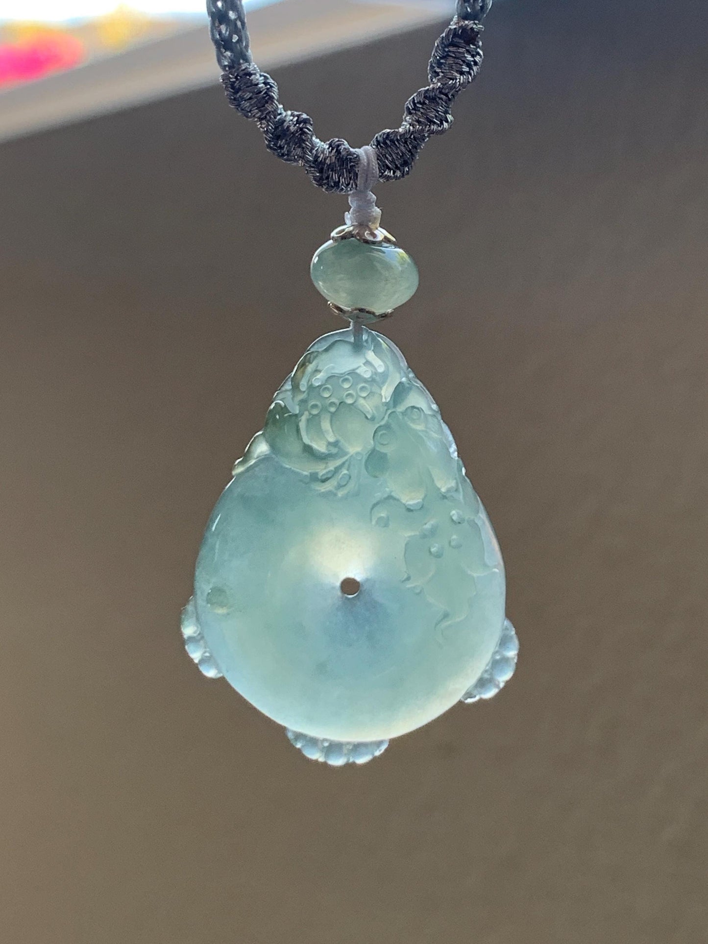 Certified Natural Grade A Icy Translucent Jadeite Lotus Flower Goldfish Ping An Kou Donut Pendant Rope Necklace 6g 天然老种冰胶晴色翡翠莲花鱼平安扣吊坠项链 1693