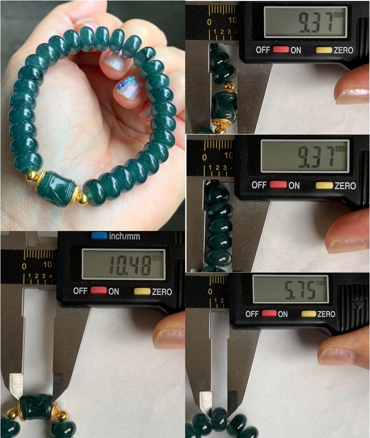 Natural Grade A Guatemalan Icy Translucent Intense Teal Blue Jade Jadeite Drum Beads Bamboo Bead Beaded Bracelet 6.75” 天然冰危深蓝翡翠鼓珠竹节珠手串 ZJ169