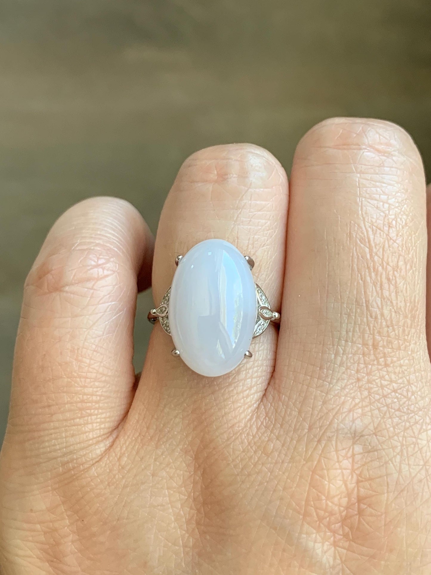 Natural Grade A Icy Translucent Pastel Purple Undertone Jadeite Oval Cabochon Ring Sterling Silver Size Adjustable 天然冰淡紫底翡翠大蛋面银镶戒指 DDZ-D